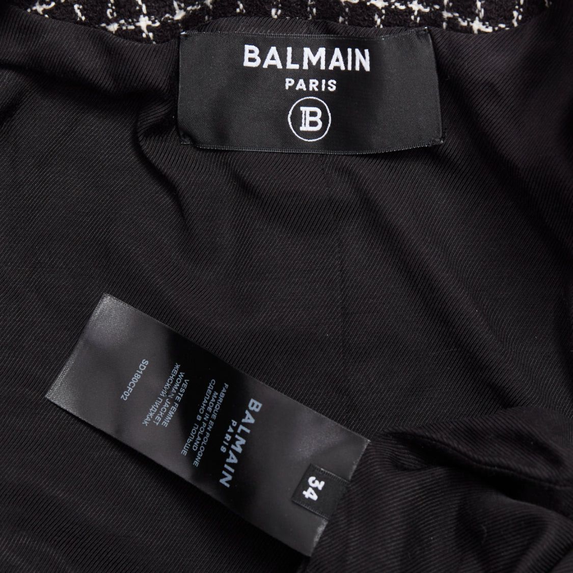 Balmain BALMAIN 2024 black white tweed lionhead buttons cropped jacket FR34 XS Size XS / US 0-2 / IT 36-38 - 9 Thumbnail