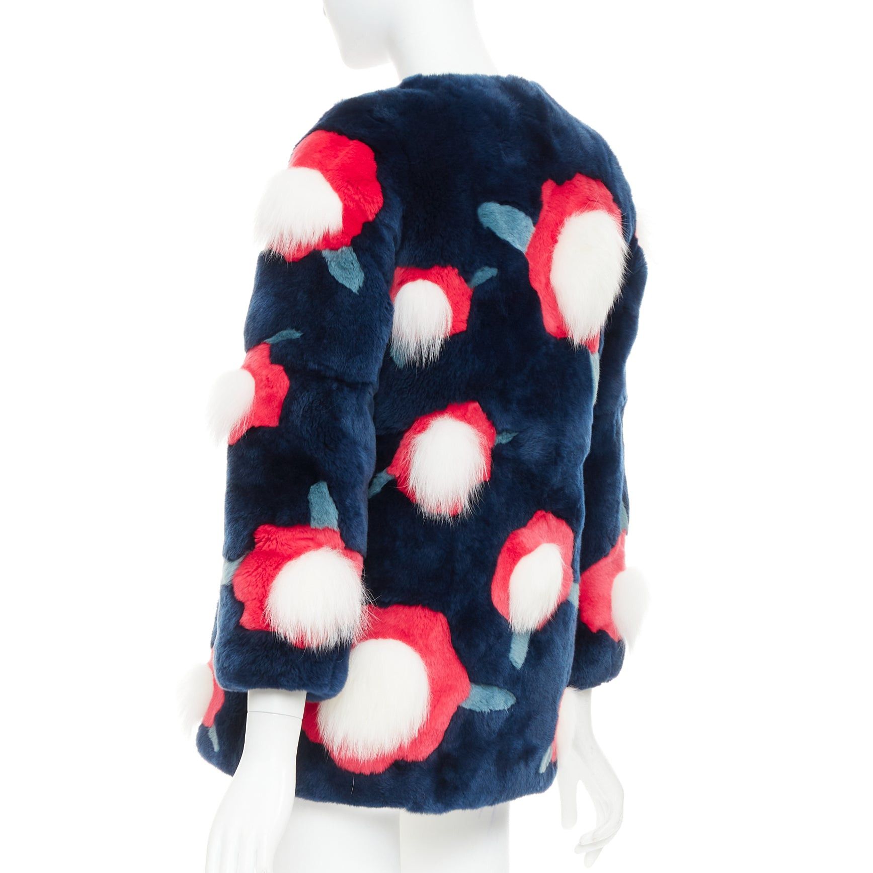 Yves Salomon YVES SALOMON KIDS navy rabbit mink floral patchwork coat Yr10 XS Size XS / US 0-2 / IT 36-38 - 7 Thumbnail