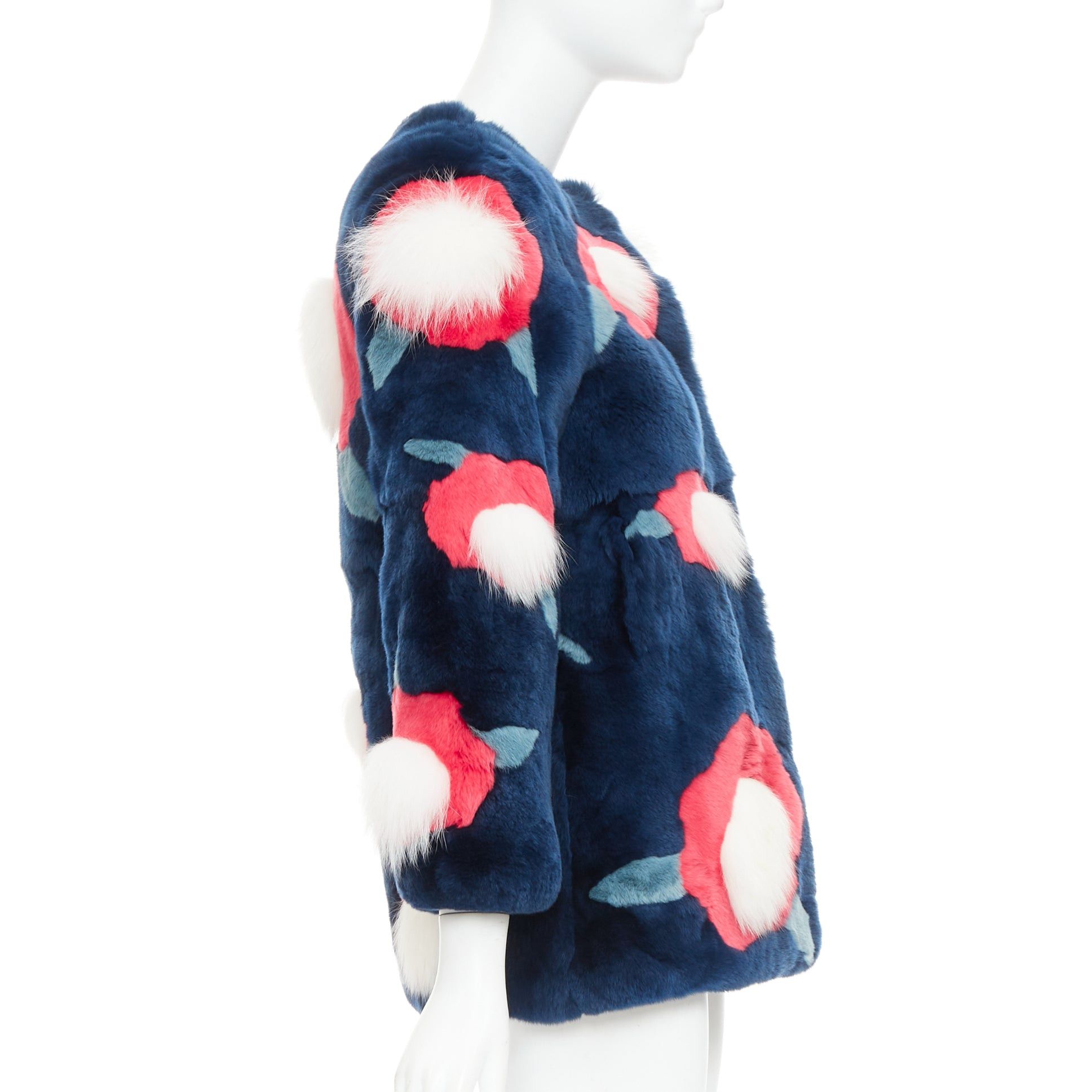 Yves Salomon YVES SALOMON KIDS navy rabbit mink floral patchwork coat Yr10 XS Size XS / US 0-2 / IT 36-38 - 5 Thumbnail