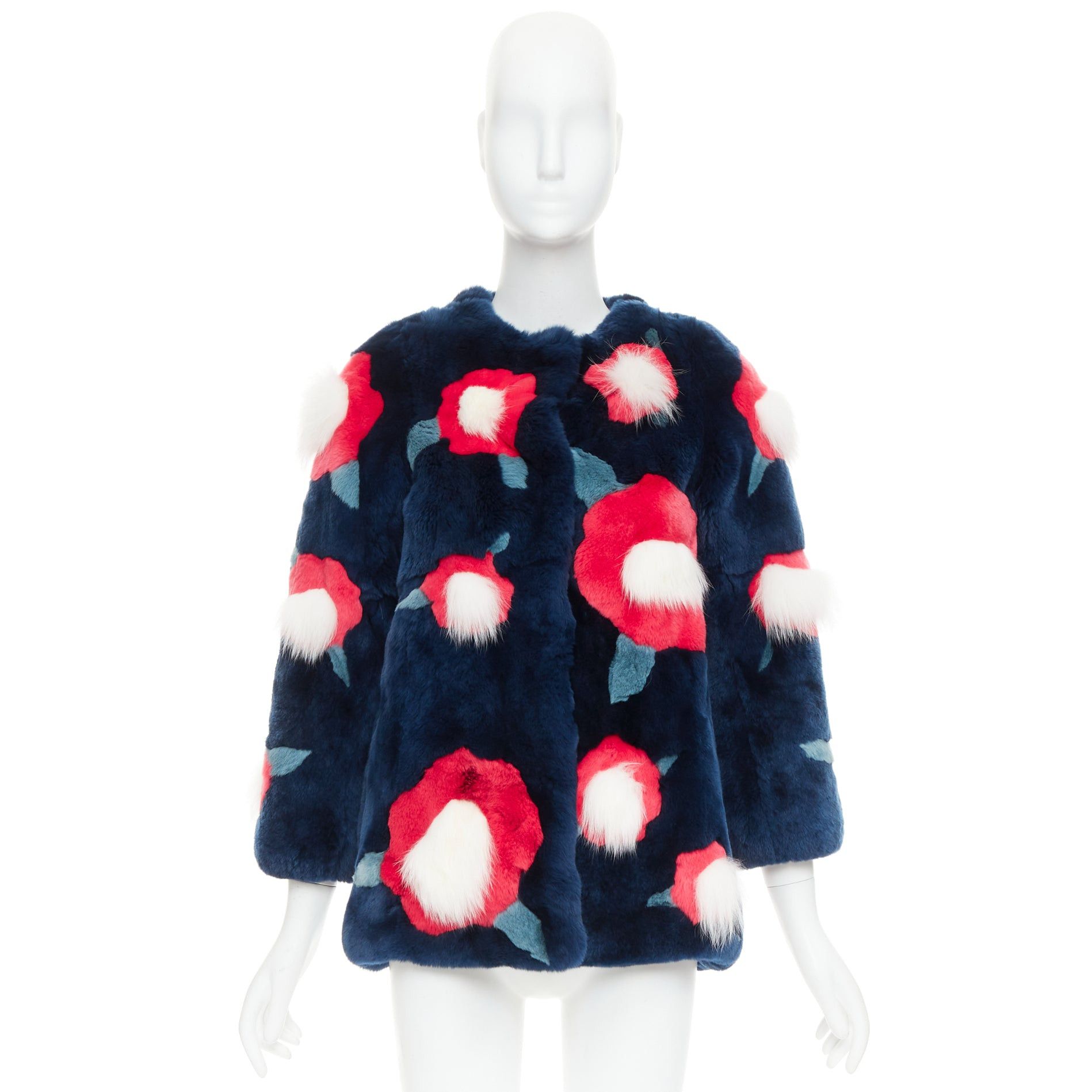 Yves Salomon YVES SALOMON KIDS navy rabbit mink floral patchwork coat Yr10 XS Size XS / US 0-2 / IT 36-38 - 10 Thumbnail