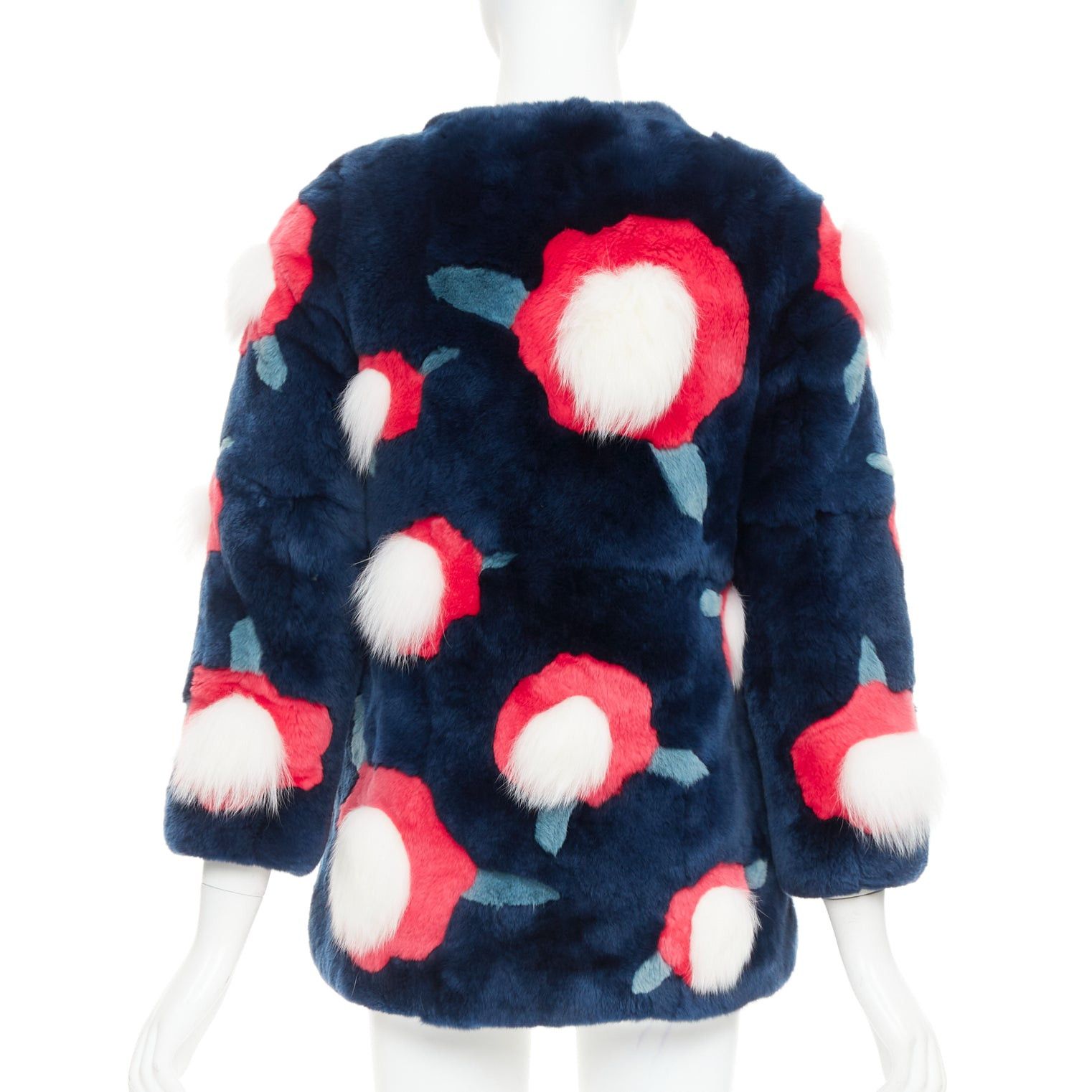 Yves Salomon YVES SALOMON KIDS navy rabbit mink floral patchwork coat Yr10 XS Size XS / US 0-2 / IT 36-38 - 6 Thumbnail