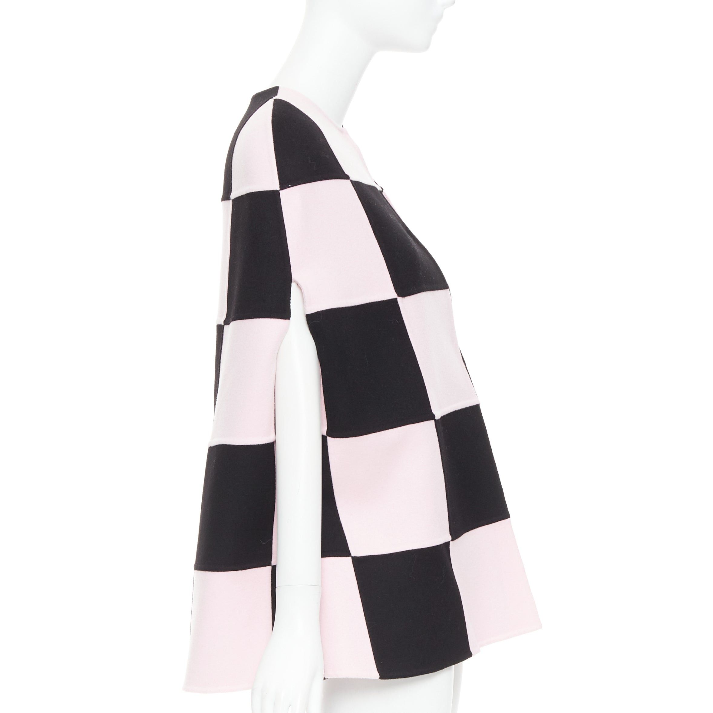 Valentino VALENTINO 2023 black pink checkered wool cashmere cape coat IT36 XXS Size XS / US 0-2 / IT 36-38 - 4 Thumbnail