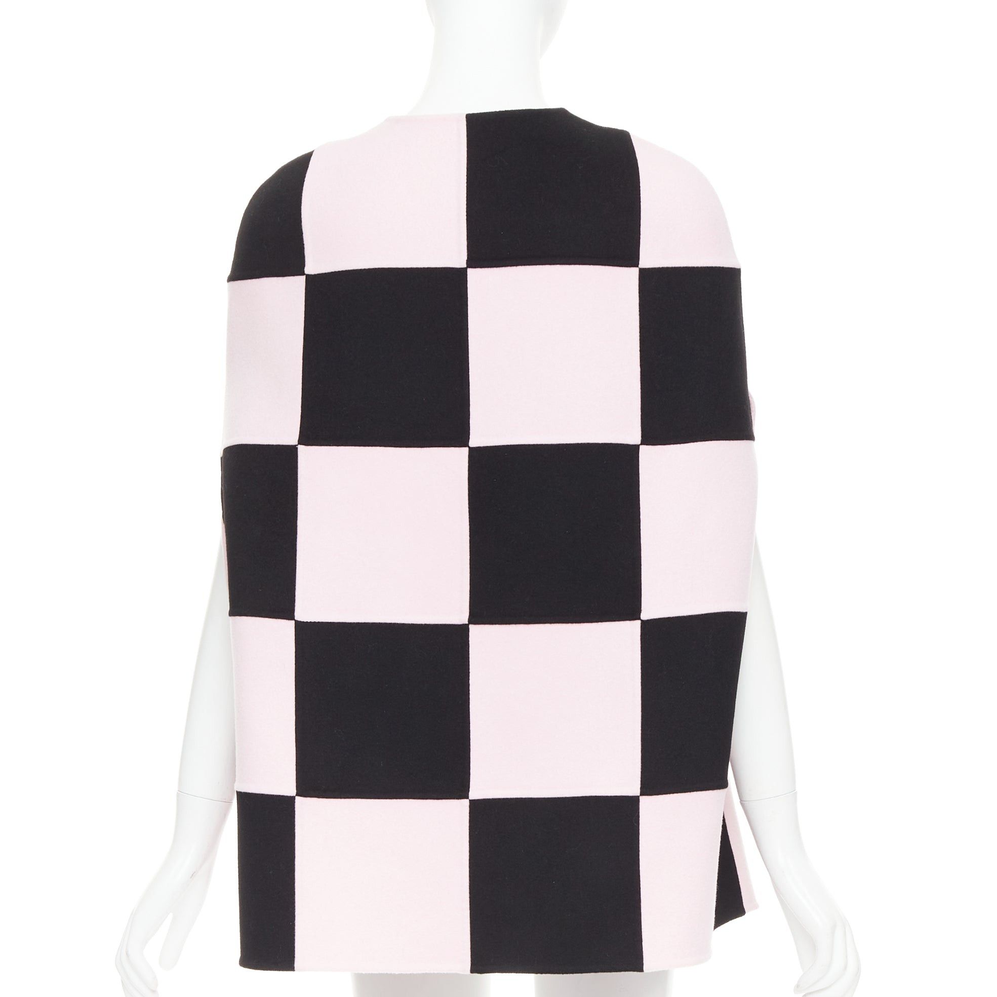 Valentino VALENTINO 2023 black pink checkered wool cashmere cape coat IT36 XXS Size XS / US 0-2 / IT 36-38 - 5 Thumbnail