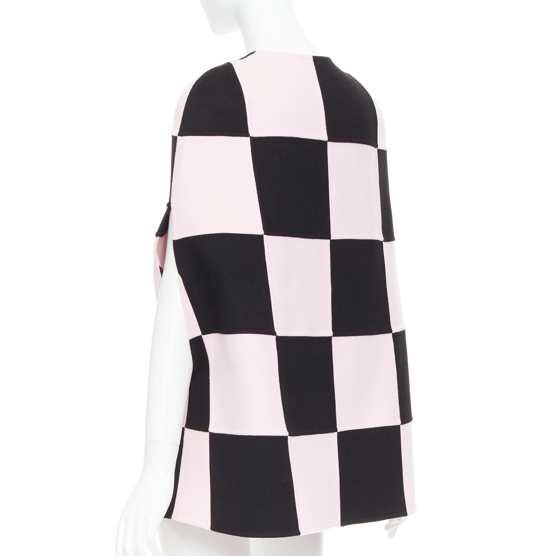Valentino VALENTINO 2023 black pink checkered wool cashmere cape coat IT36 XXS Size XS / US 0-2 / IT 36-38 - 6 Thumbnail