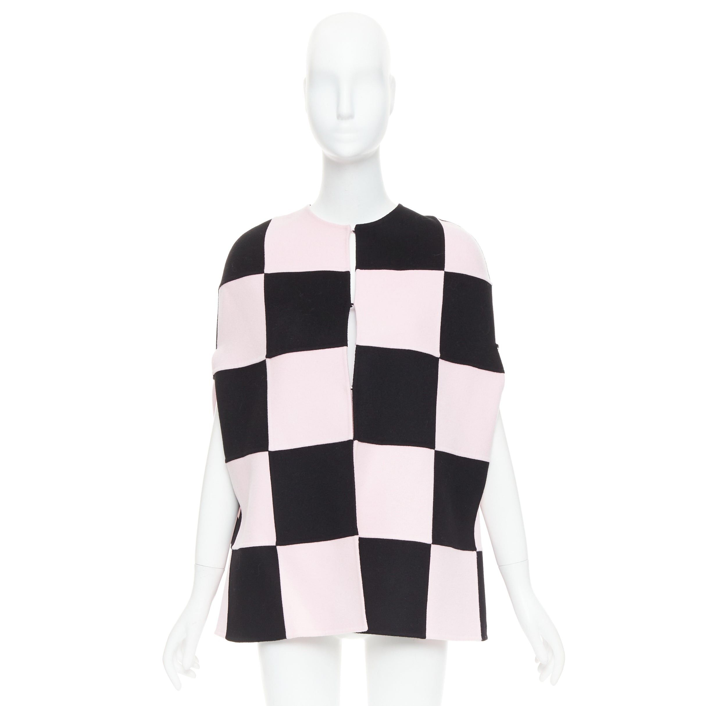 Valentino VALENTINO 2023 black pink checkered wool cashmere cape coat IT36 XXS Size XS / US 0-2 / IT 36-38 - 9 Thumbnail