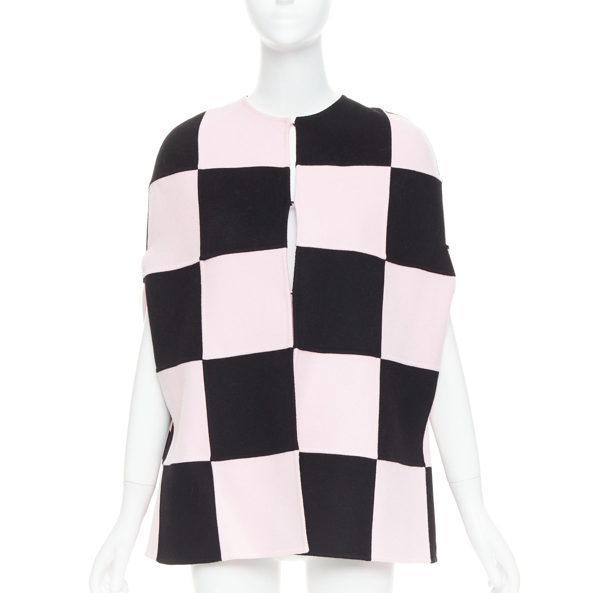 Valentino VALENTINO 2023 black pink checkered wool cashmere cape coat IT36 XXS Size XS / US 0-2 / IT 36-38 - 3 Thumbnail