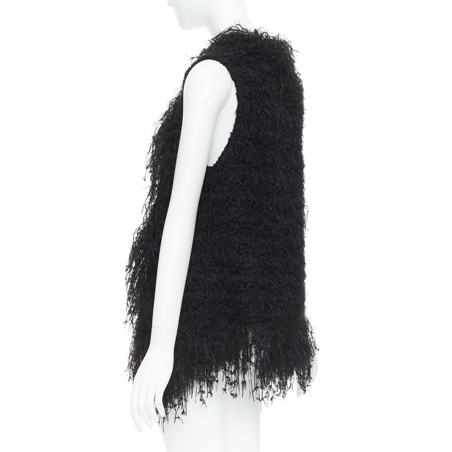 Balmain BALMAIN black fringe tweed gold varsity buttons drape front vest FR36 S Size S / US 4 / IT 40 - 6 Thumbnail