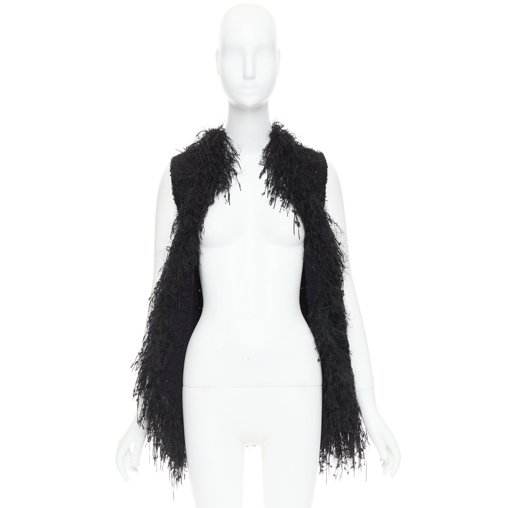 Balmain BALMAIN black fringe tweed gold varsity buttons drape front vest FR36 S Size S / US 4 / IT 40 - 9 Thumbnail