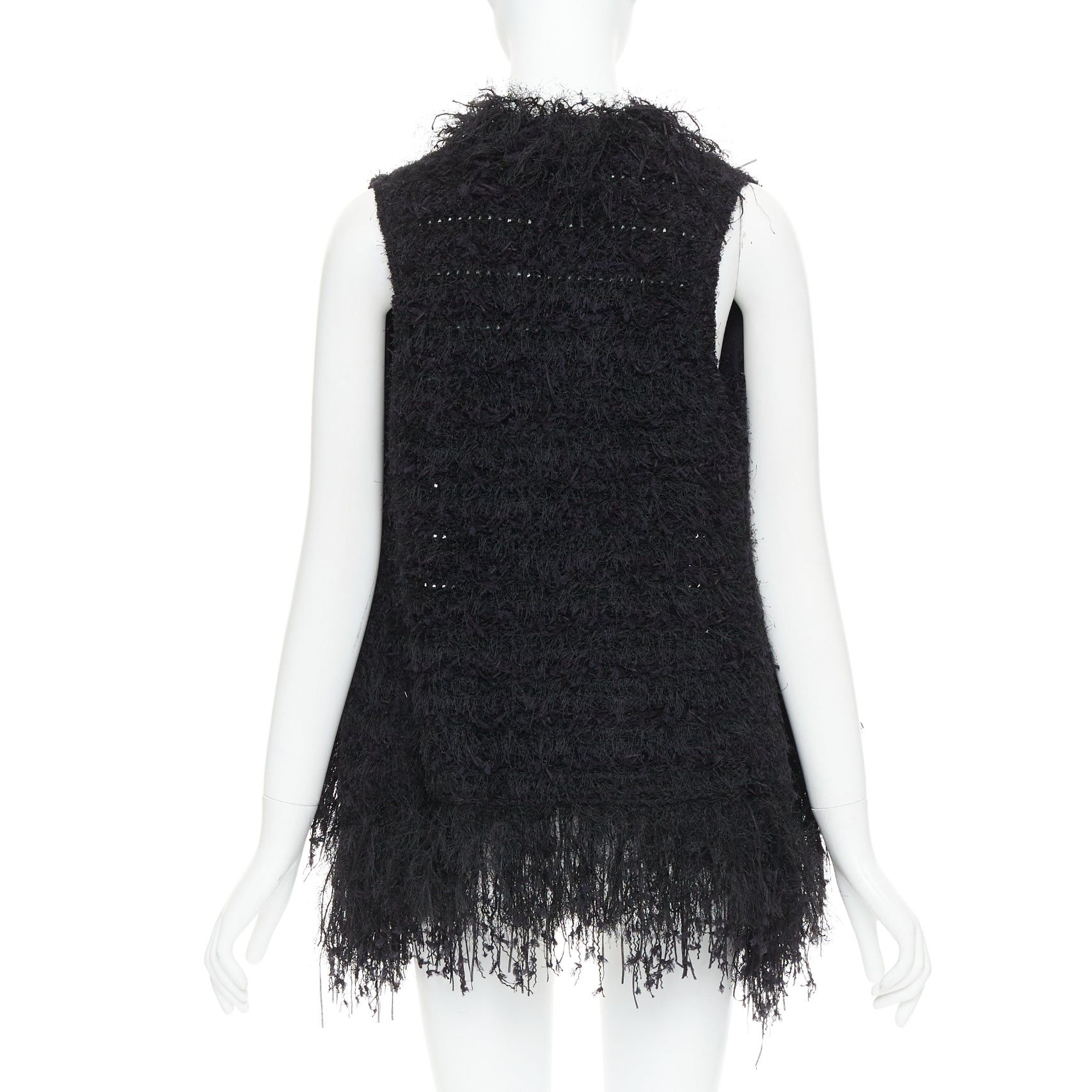 Balmain BALMAIN black fringe tweed gold varsity buttons drape front vest FR36 S Size S / US 4 / IT 40 - 5 Thumbnail