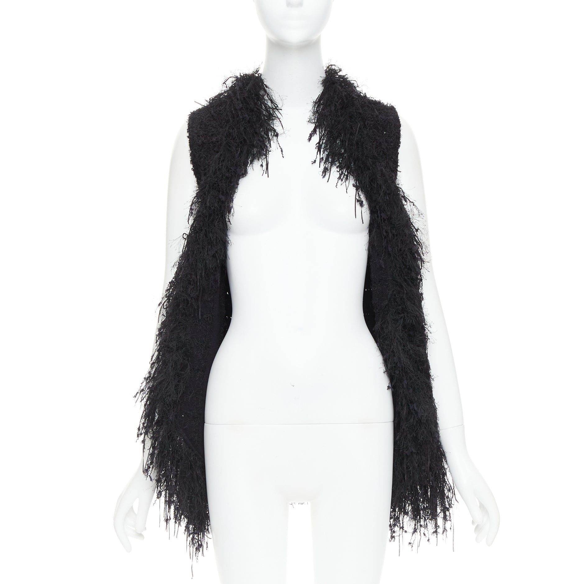 Balmain BALMAIN black fringe tweed gold varsity buttons drape front vest FR36 S Size S / US 4 / IT 40 - 3 Thumbnail