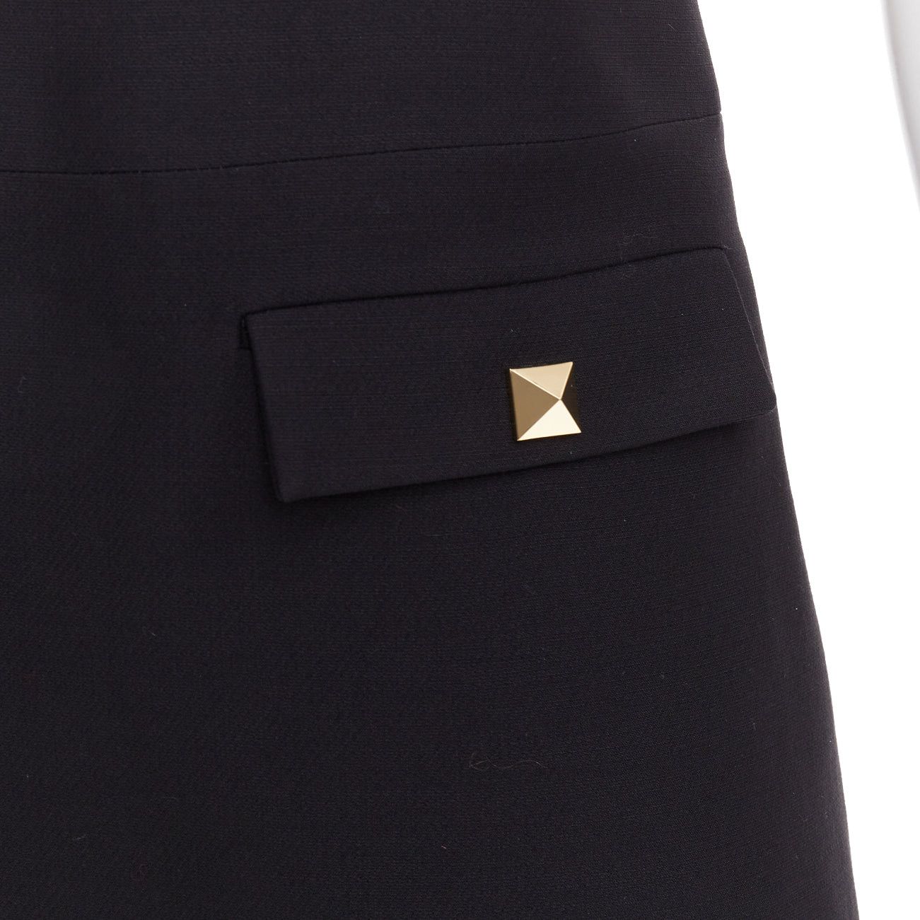 Valentino VALENTINO black wool silk Rockstud pockets scoop minid ress IT38 XS Size XS / US 0-2 / IT 36-38 - 2 Thumbnail