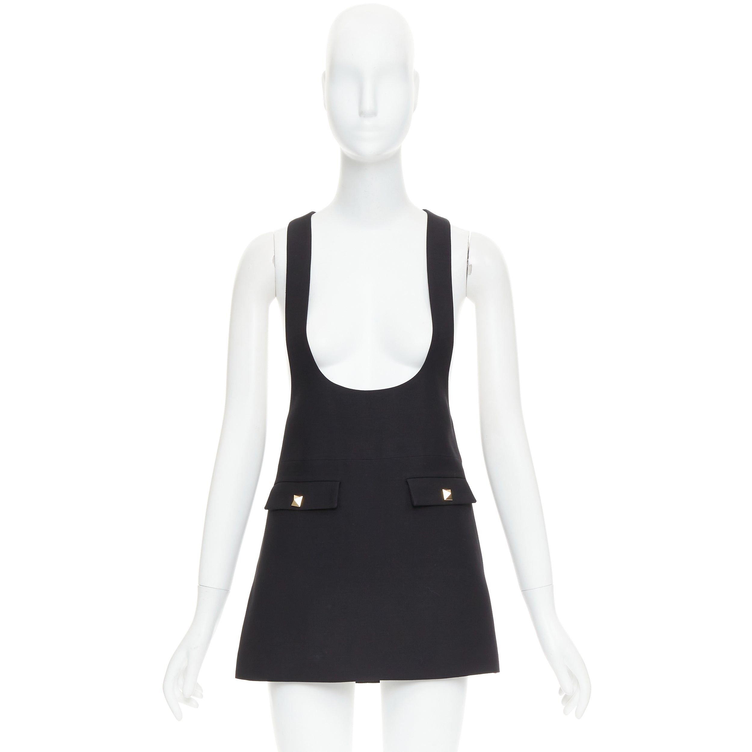 Valentino VALENTINO black wool silk Rockstud pockets scoop minid ress IT38 XS Size XS / US 0-2 / IT 36-38 - 9 Thumbnail