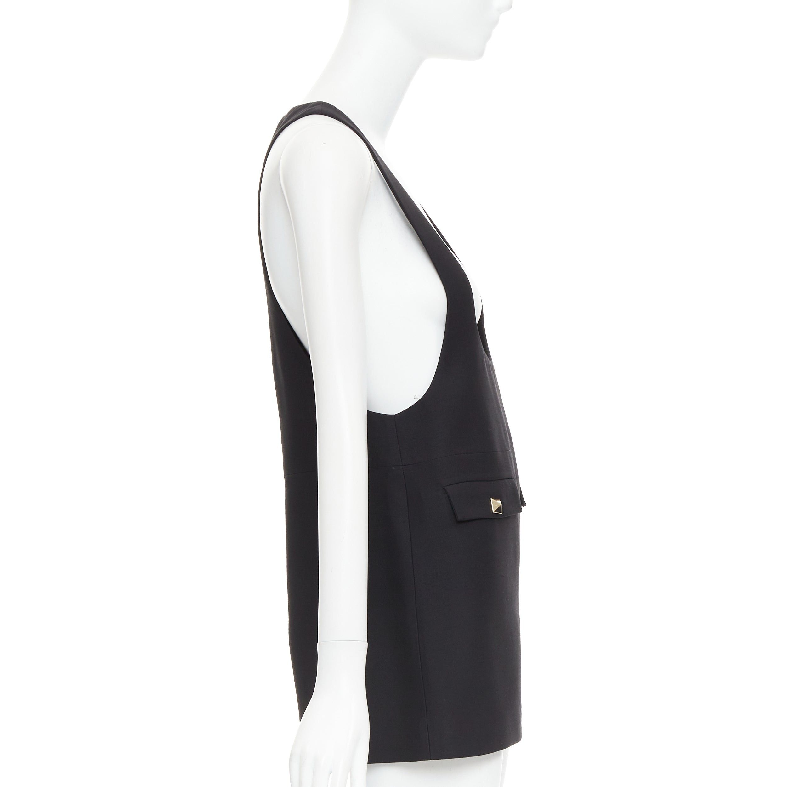 Valentino VALENTINO black wool silk Rockstud pockets scoop minid ress IT38 XS Size XS / US 0-2 / IT 36-38 - 4 Thumbnail