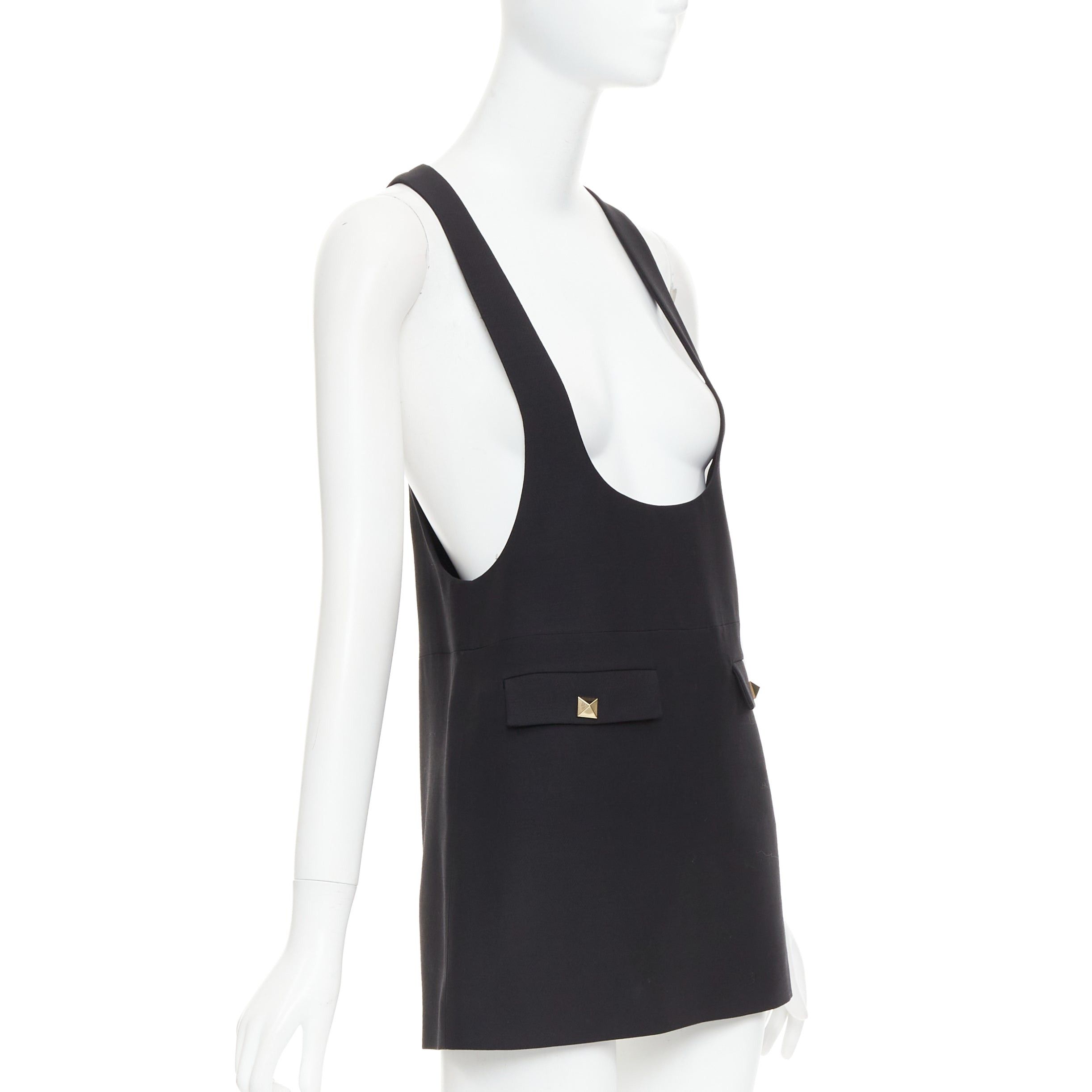 Valentino VALENTINO black wool silk Rockstud pockets scoop minid ress IT38 XS Size XS / US 0-2 / IT 36-38 - 3 Thumbnail