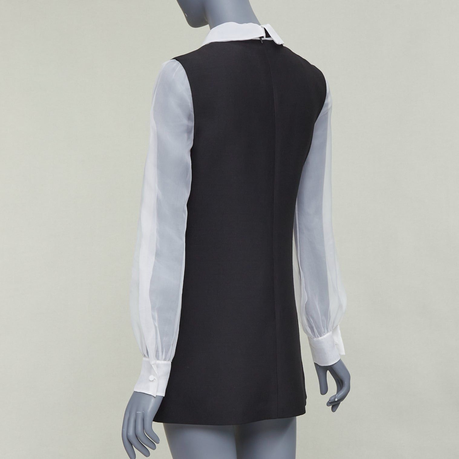 Valentino VALENTINO 2022 Crepe Couture black white wool silk ruffle bib neck tie mini dress IT38 XS Size XS / US 0-2 / IT 36-38 - 6 Thumbnail