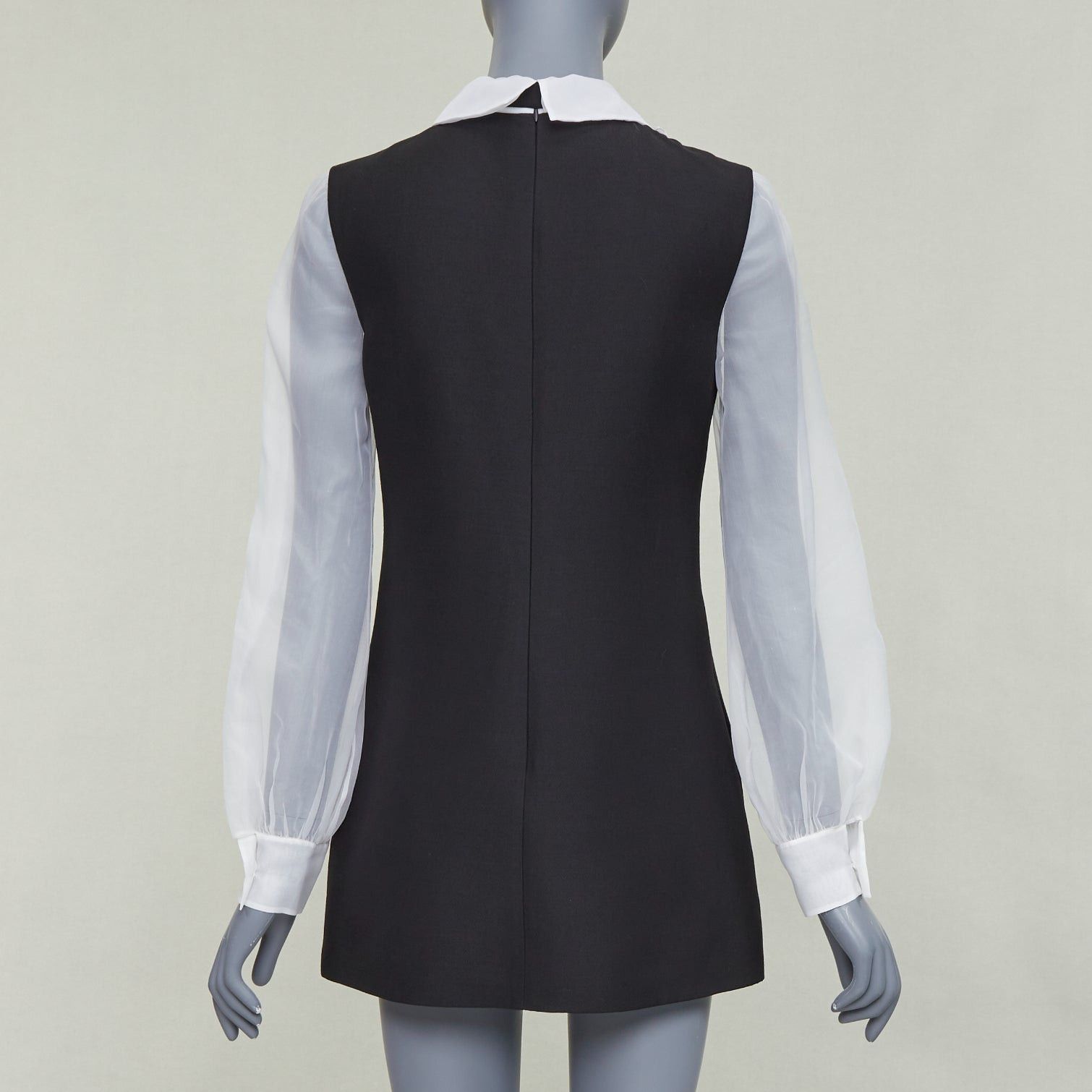 Valentino VALENTINO 2022 Crepe Couture black white wool silk ruffle bib neck tie mini dress IT38 XS Size XS / US 0-2 / IT 36-38 - 5 Thumbnail