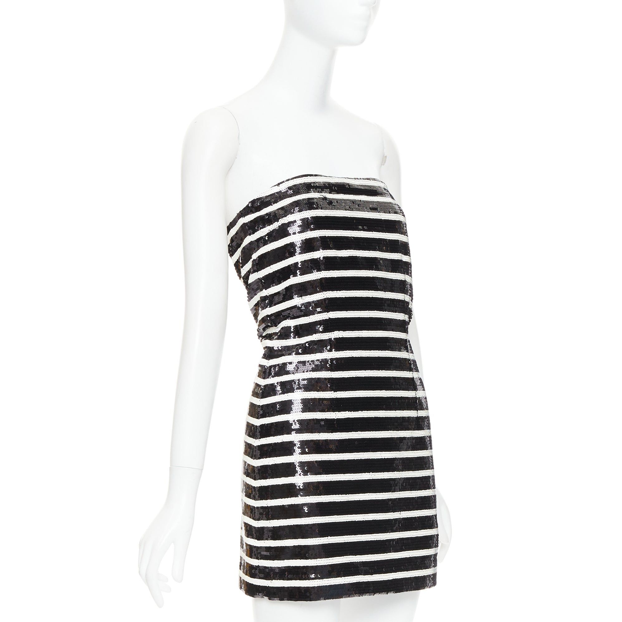 Veronica Beard VERONICA BEARD Cala black white striped sequin strapless corseted dress US0 XS Size XS / US 0-2 / IT 36-38 - 3 Thumbnail