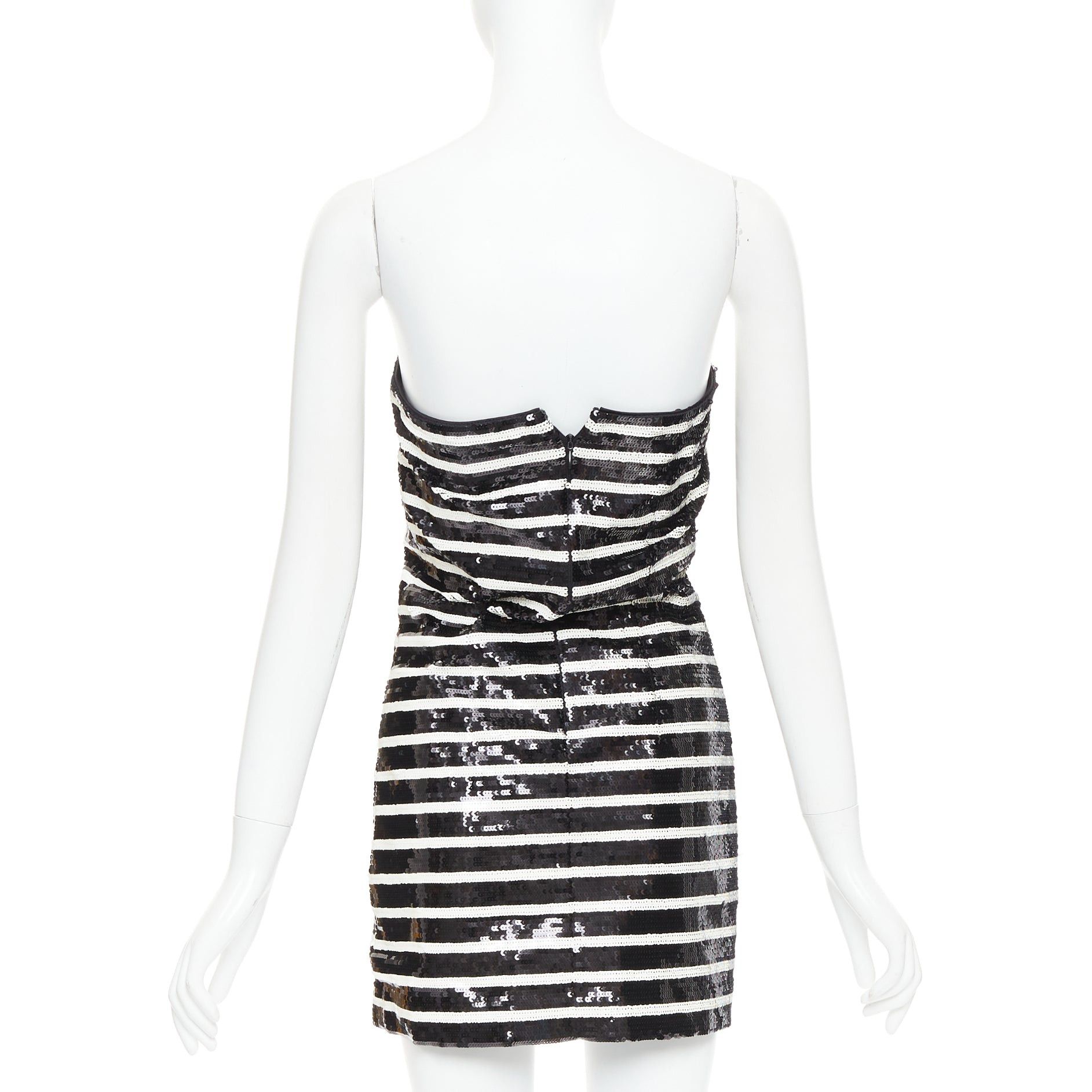 Veronica Beard VERONICA BEARD Cala black white striped sequin strapless corseted dress US0 XS Size XS / US 0-2 / IT 36-38 - 5 Thumbnail