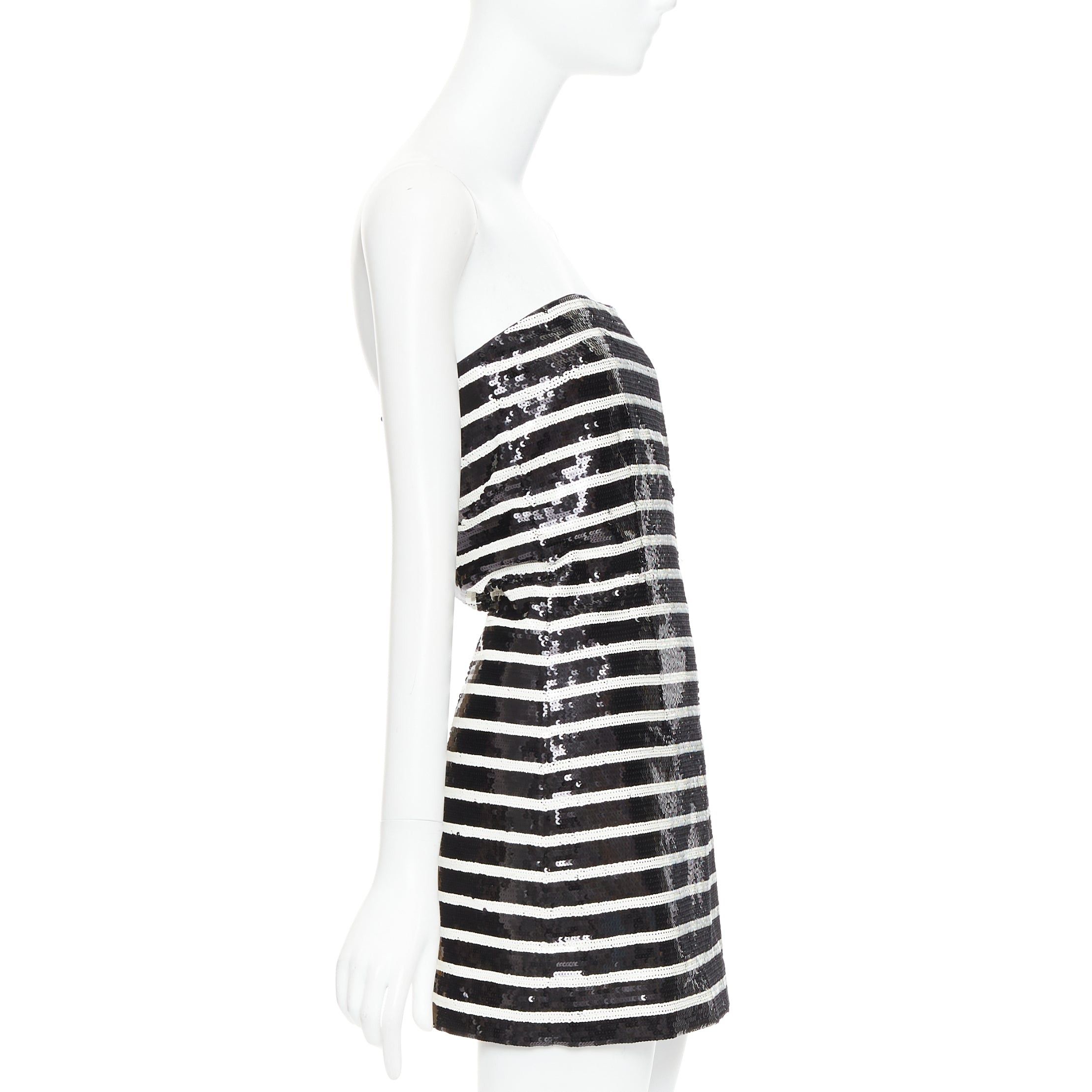 Veronica Beard VERONICA BEARD Cala black white striped sequin strapless corseted dress US0 XS Size XS / US 0-2 / IT 36-38 - 4 Thumbnail