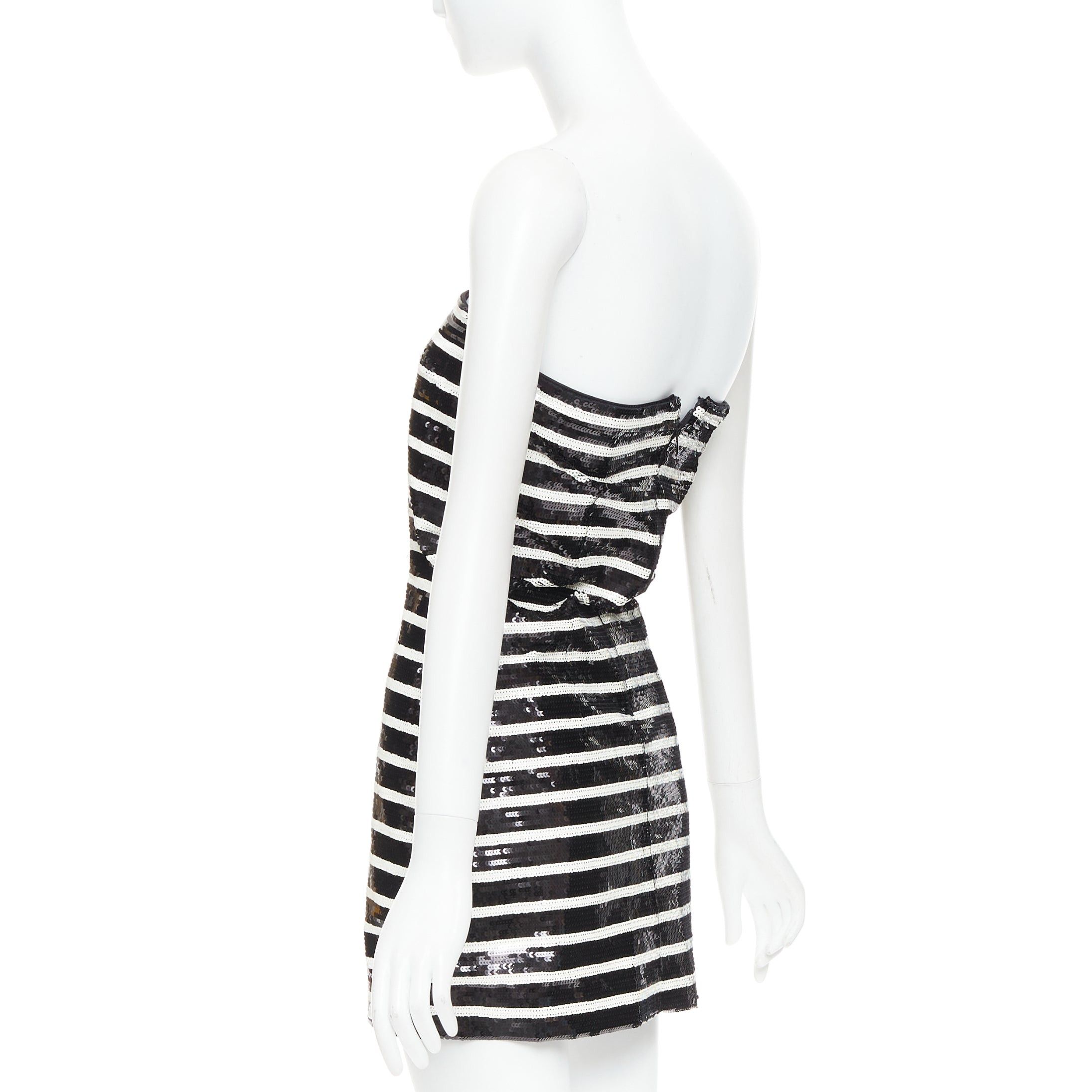 Veronica Beard VERONICA BEARD Cala black white striped sequin strapless corseted dress US0 XS Size XS / US 0-2 / IT 36-38 - 6 Thumbnail