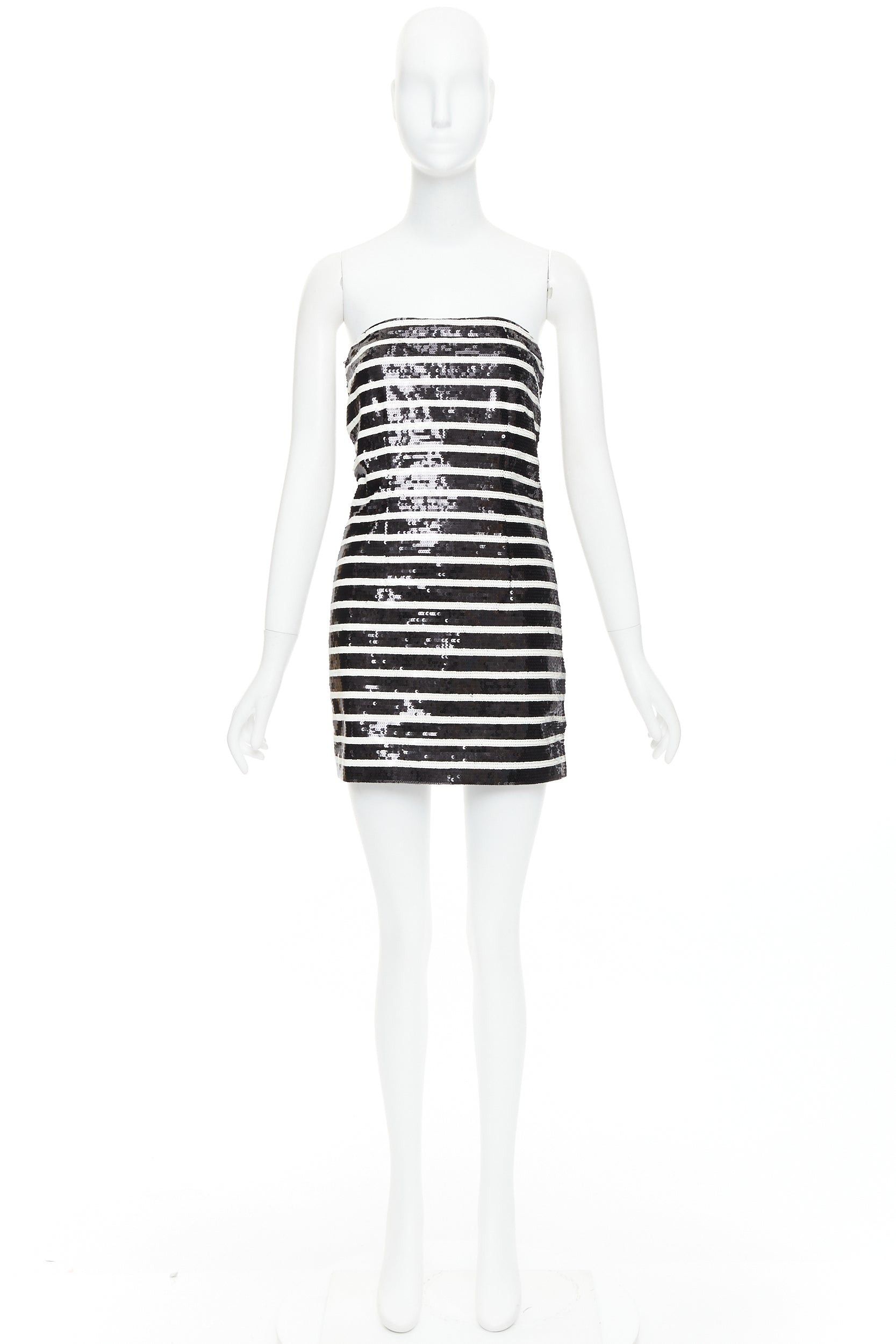 Veronica Beard VERONICA BEARD Cala black white striped sequin strapless corseted dress US0 XS Size XS / US 0-2 / IT 36-38 - 9 Thumbnail