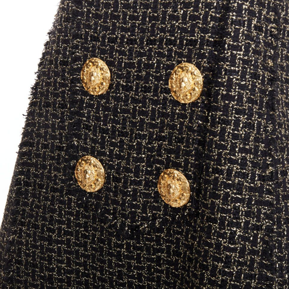 Balmain BALMAIN black gold Lion Heart metallic tweed Aline swing mini dress FR34 XS Size XS / US 0-2 / IT 36-38 - 7 Thumbnail