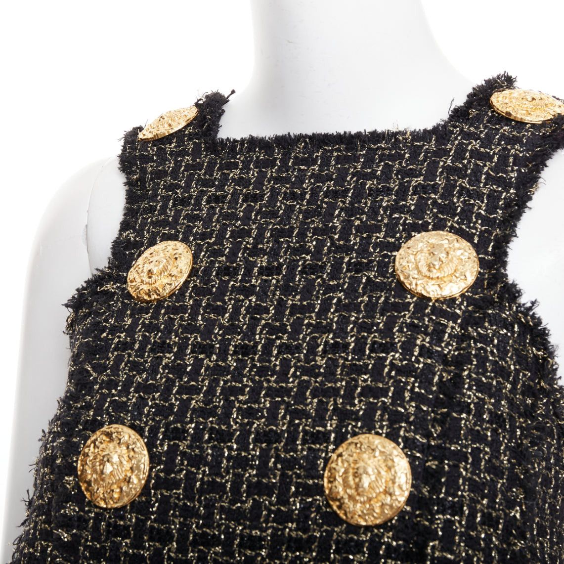 Balmain BALMAIN black gold Lion Heart metallic tweed Aline swing mini dress FR34 XS Size XS / US 0-2 / IT 36-38 - 2 Thumbnail