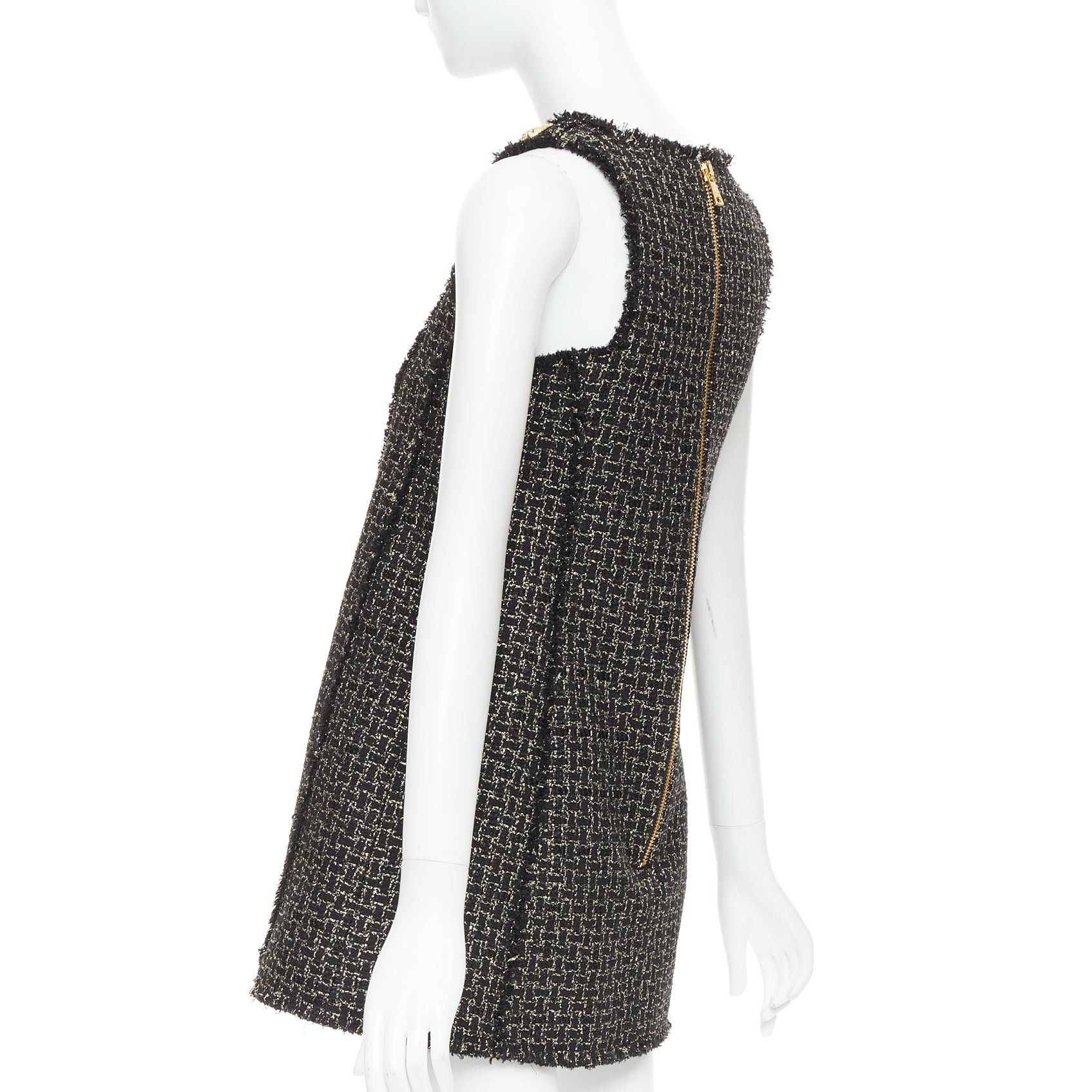 Balmain BALMAIN black gold Lion Heart metallic tweed Aline swing mini dress FR34 XS Size XS / US 0-2 / IT 36-38 - 6 Thumbnail