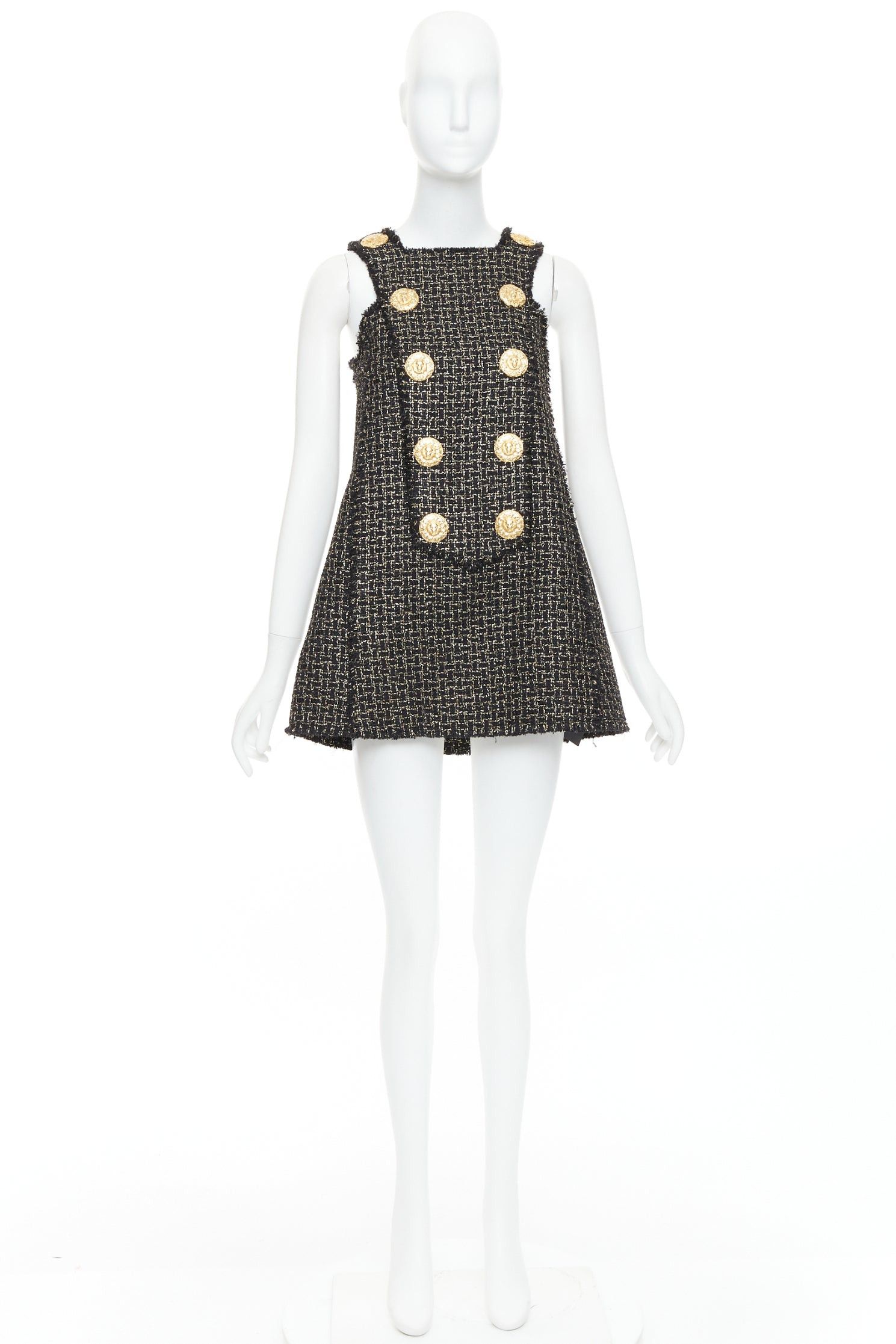Balmain BALMAIN black gold Lion Heart metallic tweed Aline swing mini dress FR34 XS Size XS / US 0-2 / IT 36-38 - 9 Thumbnail