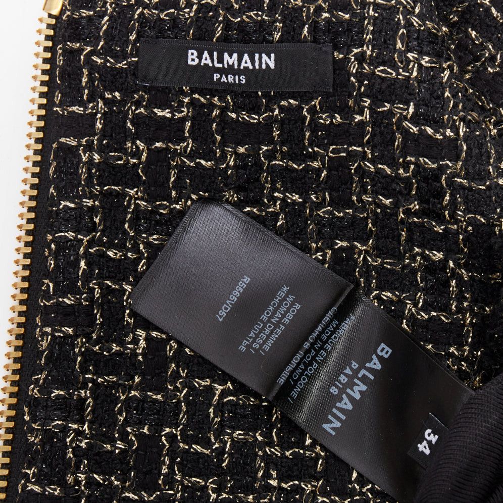 Balmain BALMAIN black gold Lion Heart metallic tweed Aline swing mini dress FR34 XS Size XS / US 0-2 / IT 36-38 - 8 Thumbnail