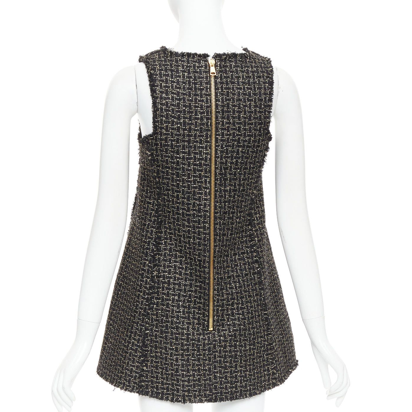 Balmain BALMAIN black gold Lion Heart metallic tweed Aline swing mini dress FR34 XS Size XS / US 0-2 / IT 36-38 - 5 Thumbnail