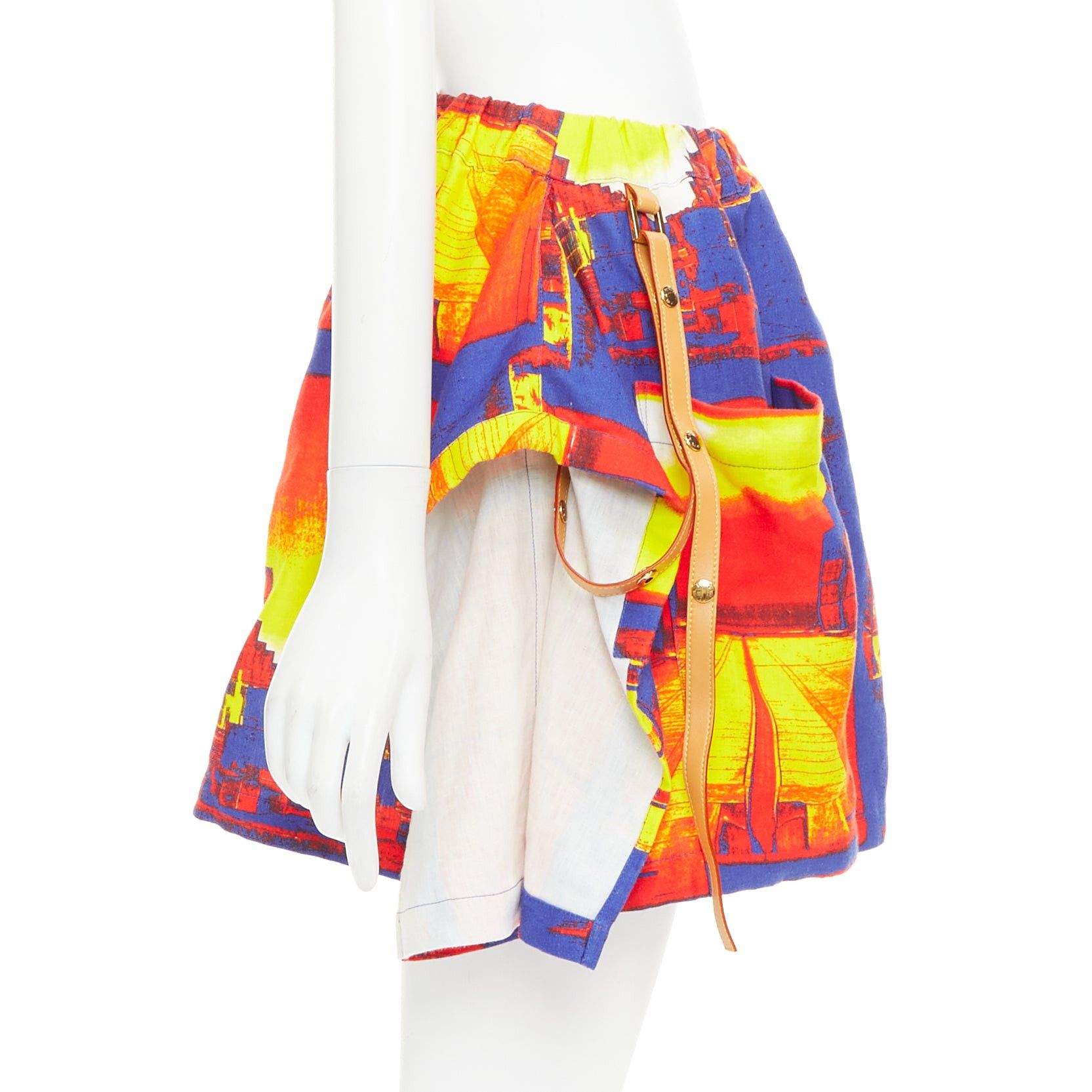 Louis Vuitton LOUIS VUITTON Salk Institute orange purple linen lambskin trim pocket mini skirt FR34 XS Size 26" / US 2 / IT 38 - 4 Thumbnail