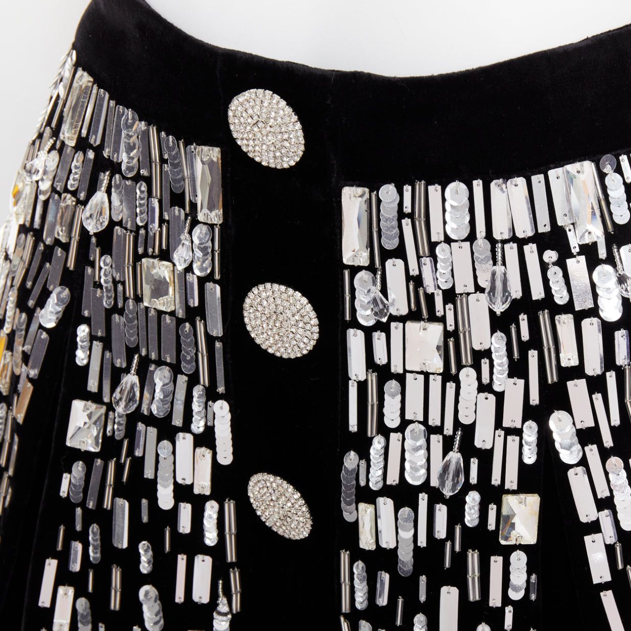 Balmain BALMAIN Embellished Skater black silver beads sequins flare mini skirt FR34 XS Size 26" / US 2 / IT 38 - 2 Thumbnail