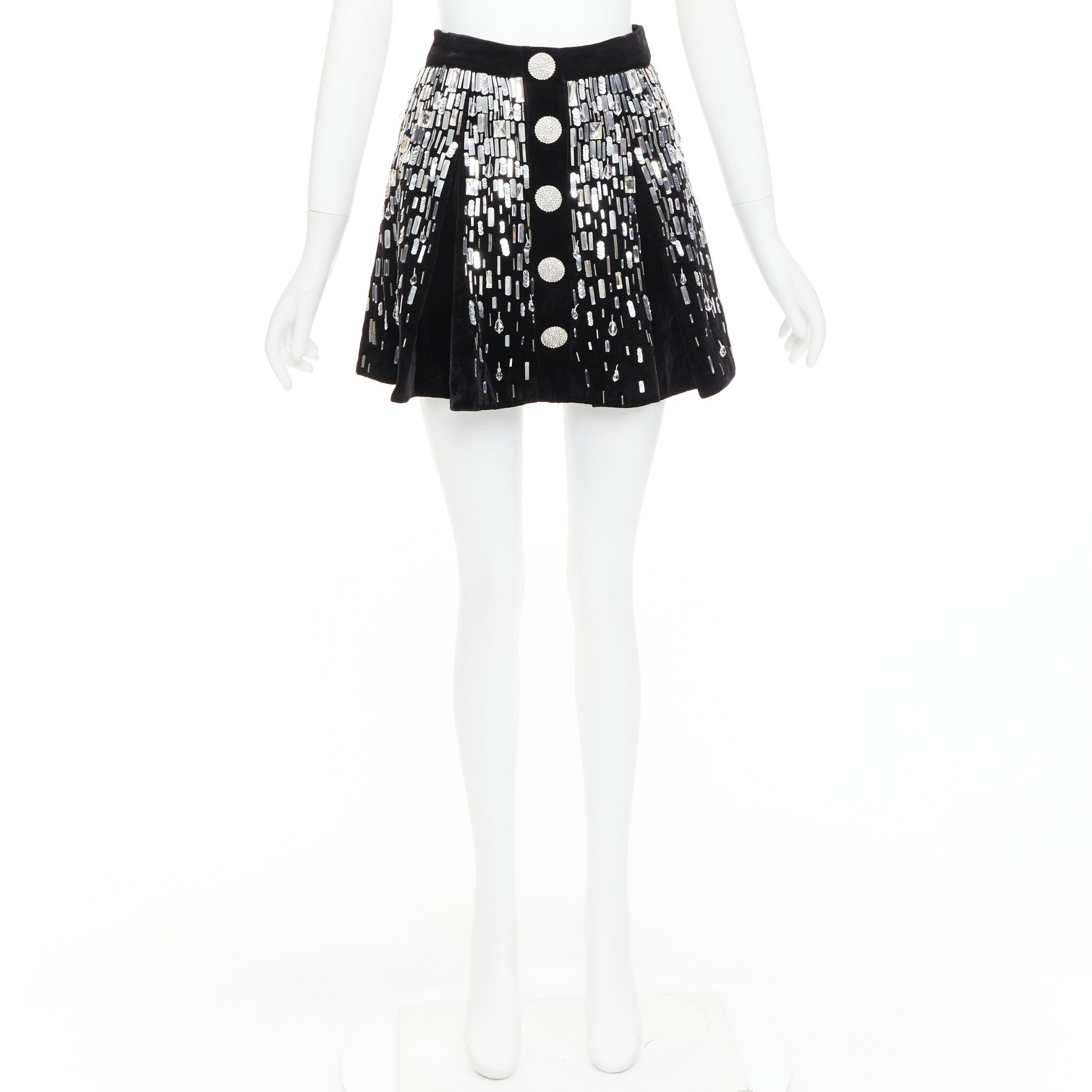 Balmain BALMAIN Embellished Skater black silver beads sequins flare mini skirt FR34 XS Size 26" / US 2 / IT 38 - 9 Thumbnail