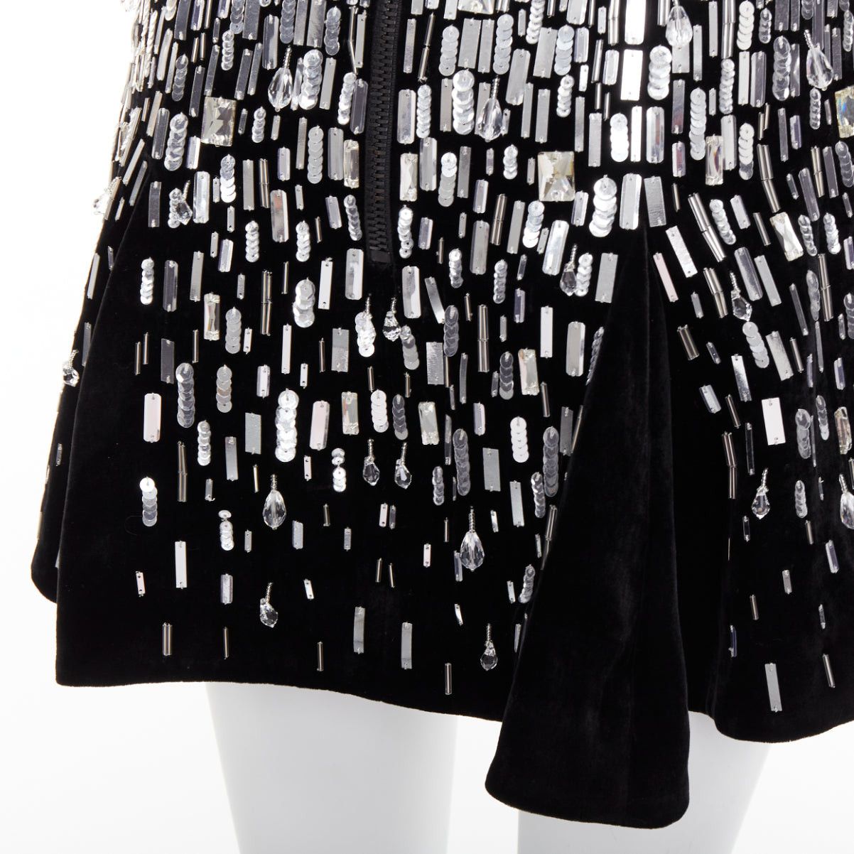 Balmain BALMAIN Embellished Skater black silver beads sequins flare mini skirt FR34 XS Size 26" / US 2 / IT 38 - 7 Thumbnail