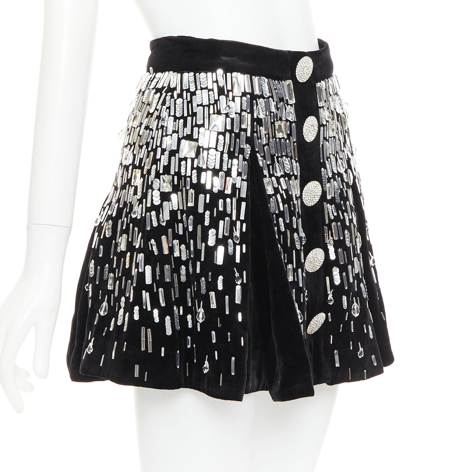 Balmain BALMAIN Embellished Skater black silver beads sequins flare mini skirt FR34 XS Size 26" / US 2 / IT 38 - 3 Thumbnail