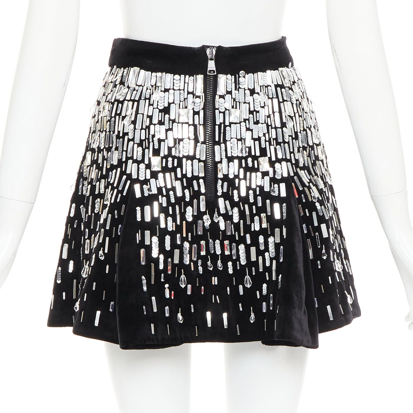 Balmain BALMAIN Embellished Skater black silver beads sequins flare mini skirt FR34 XS Size 26" / US 2 / IT 38 - 5 Thumbnail