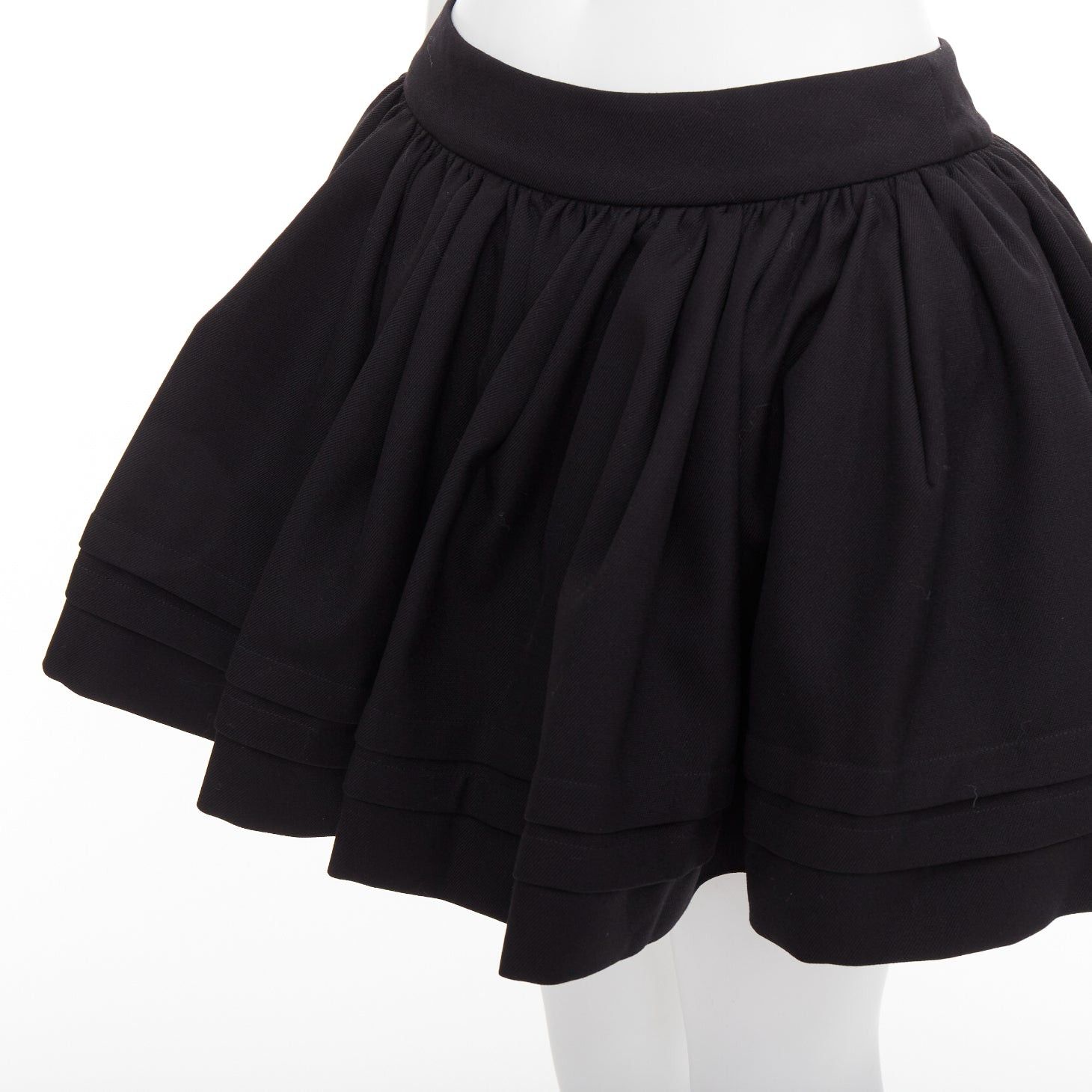 Shushu/Tong SHUSHU TONG Tuck Edge black wool silk stiff tulle lined flared skirt UK6 XS Size 26" / US 2 / IT 38 - 2 Thumbnail