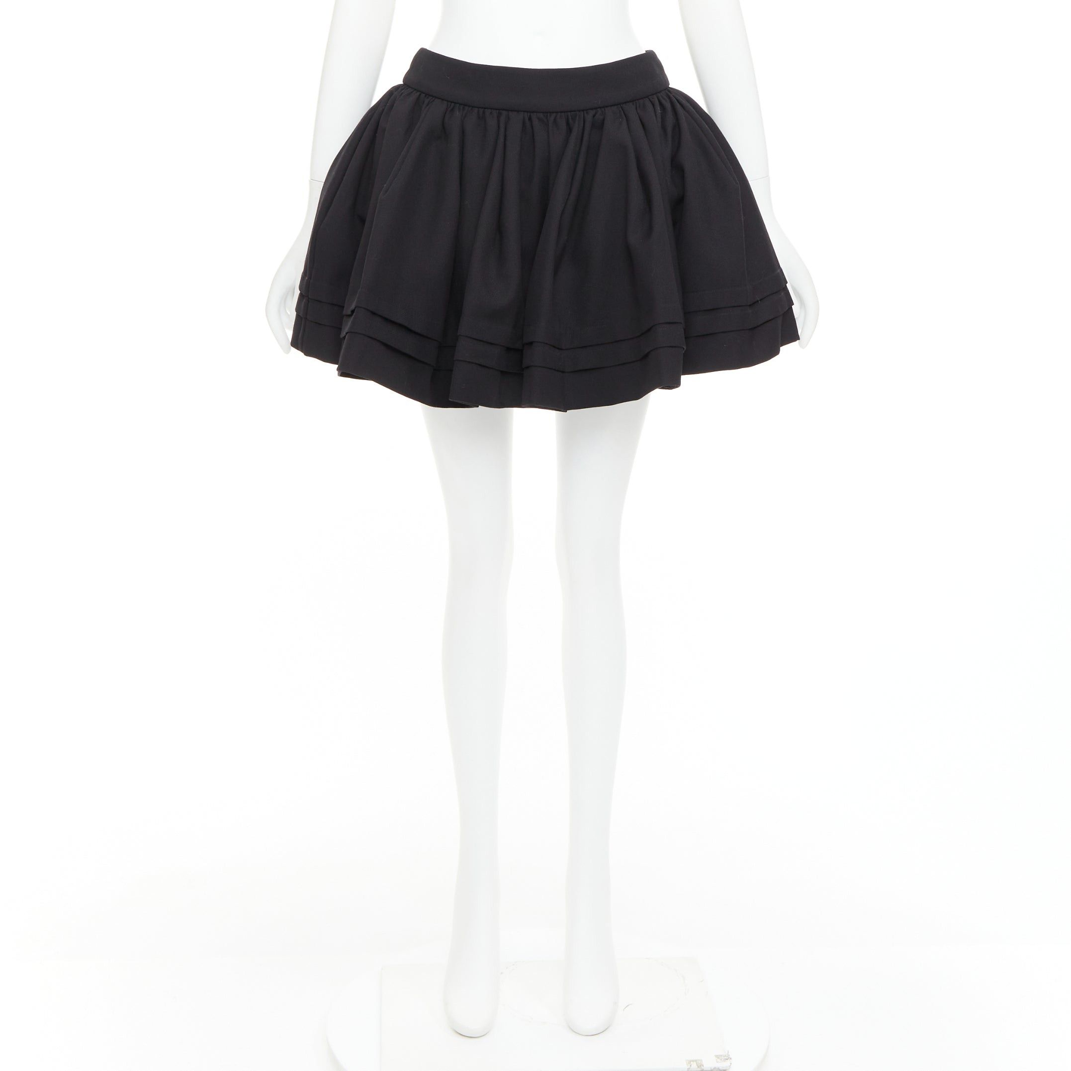 Shushu/Tong SHUSHU TONG Tuck Edge black wool silk stiff tulle lined flared skirt UK6 XS Size 26" / US 2 / IT 38 - 9 Thumbnail