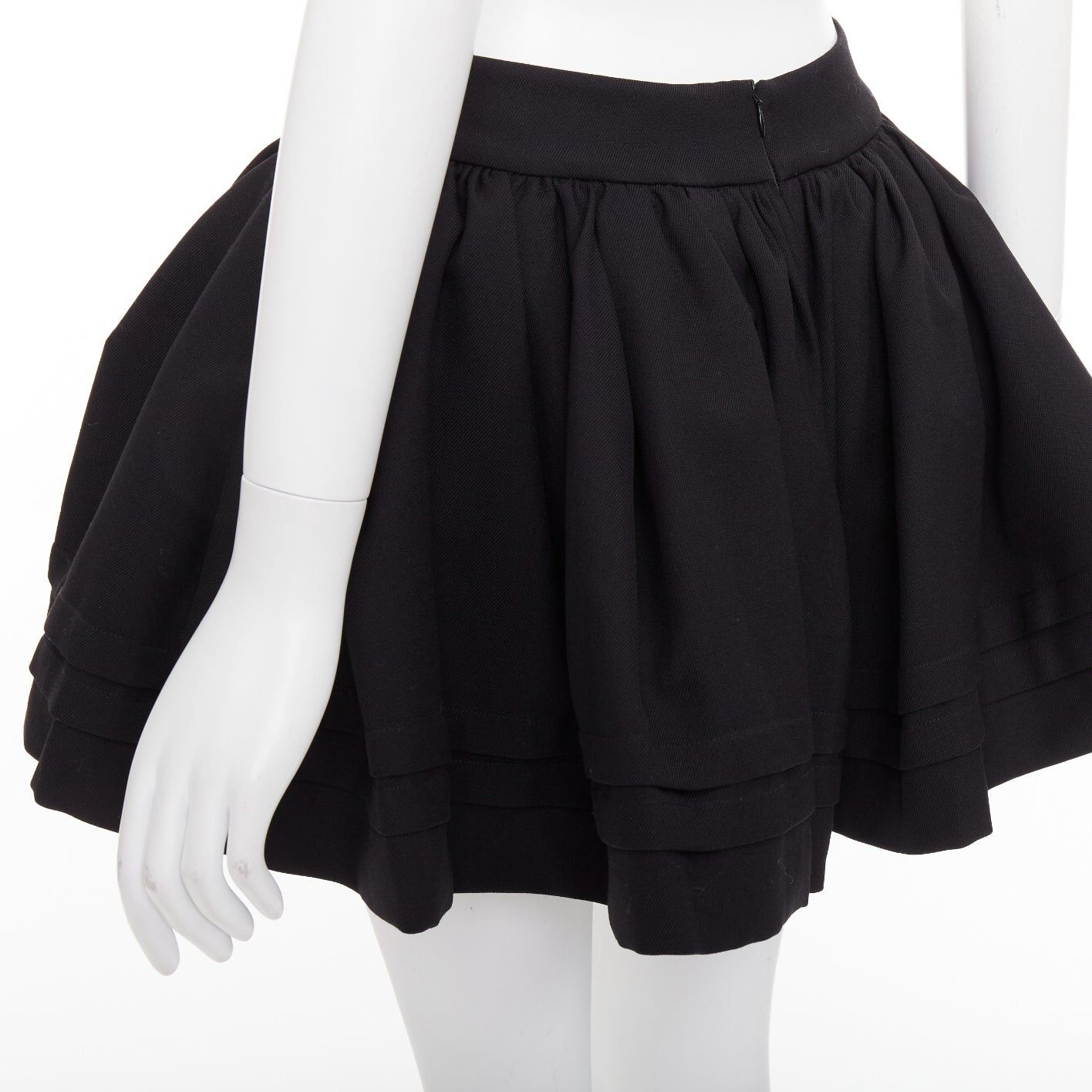 Shushu/Tong SHUSHU TONG Tuck Edge black wool silk stiff tulle lined flared skirt UK6 XS Size 26" / US 2 / IT 38 - 7 Thumbnail