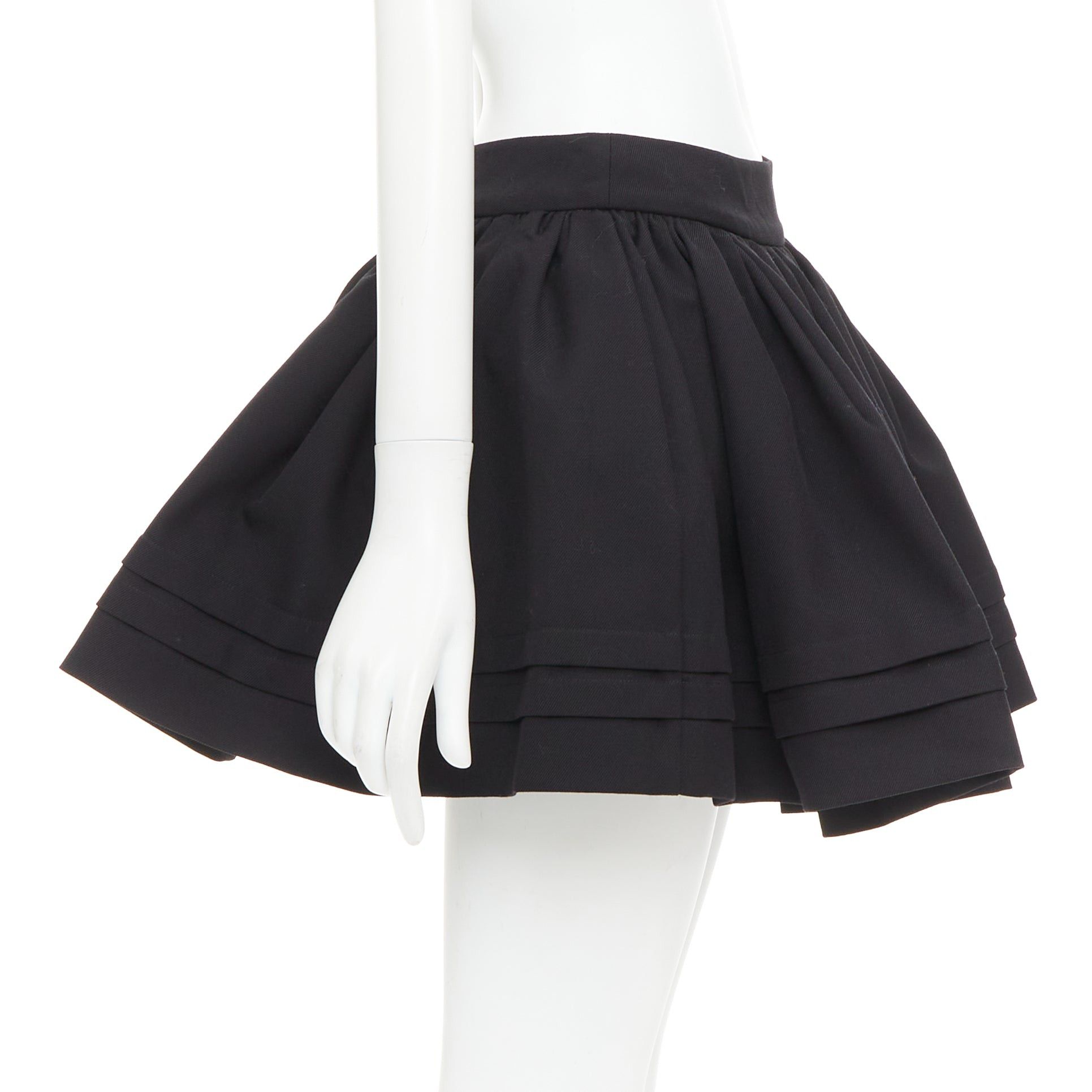 Shushu/Tong SHUSHU TONG Tuck Edge black wool silk stiff tulle lined flared skirt UK6 XS Size 26" / US 2 / IT 38 - 4 Thumbnail