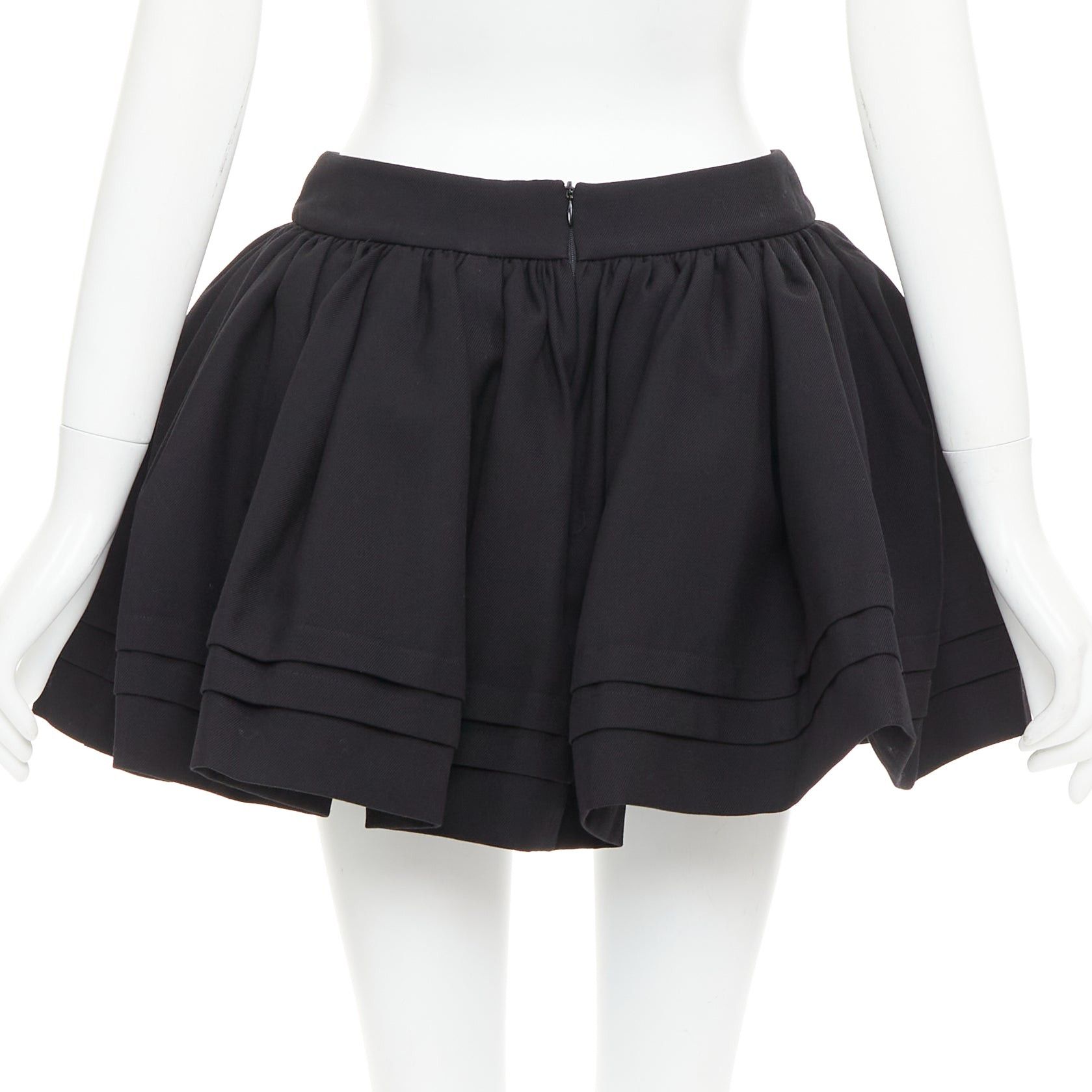 Shushu/Tong SHUSHU TONG Tuck Edge black wool silk stiff tulle lined flared skirt UK6 XS Size 26" / US 2 / IT 38 - 5 Thumbnail