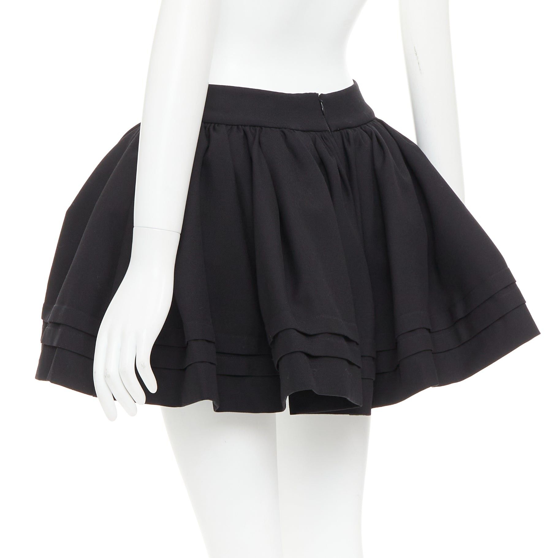 Shushu/Tong SHUSHU TONG Tuck Edge black wool silk stiff tulle lined flared skirt UK6 XS Size 26" / US 2 / IT 38 - 6 Thumbnail