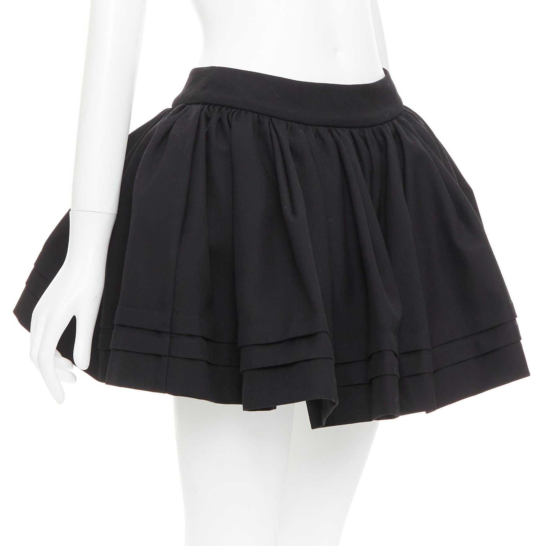 Shushu/Tong SHUSHU TONG Tuck Edge black wool silk stiff tulle lined flared skirt UK6 XS Size 26" / US 2 / IT 38 - 3 Thumbnail