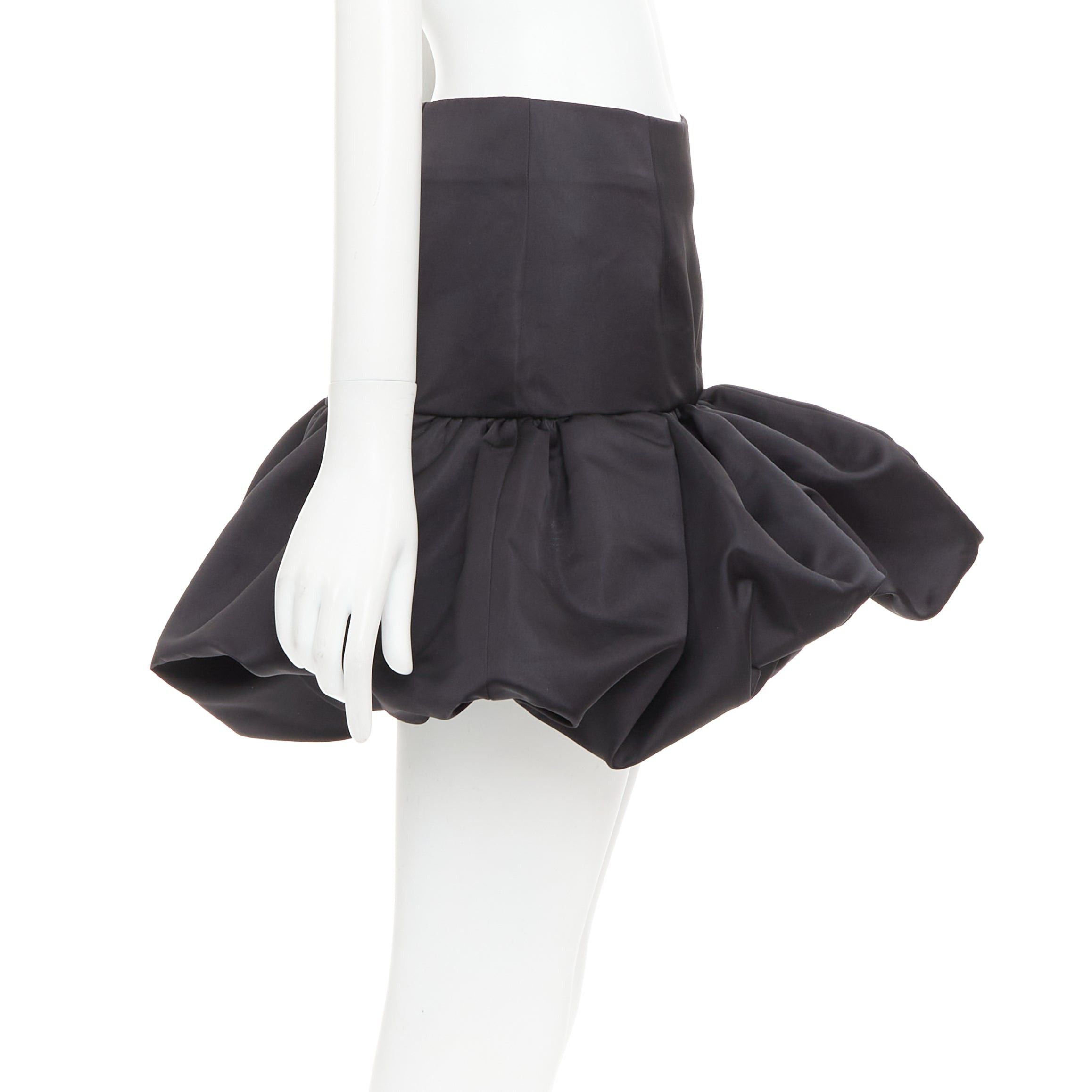 Area AREA black satin ruffle hem high waisted puffy mini skirt US2 XS Size 27" / US 4 / IT 40 - 4 Thumbnail