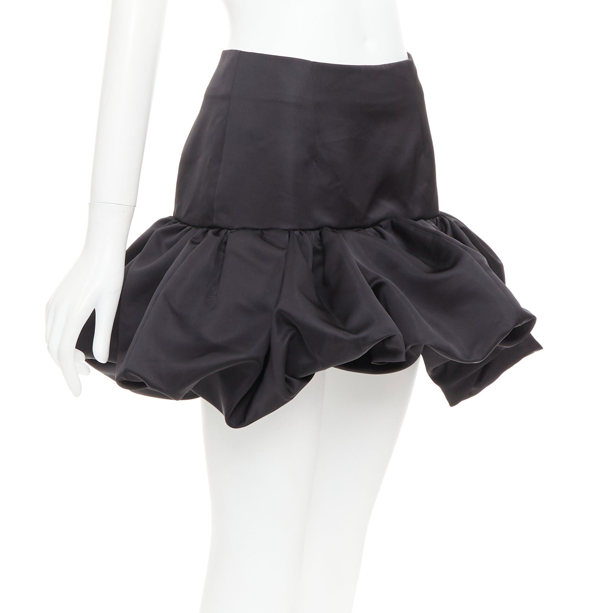 Area AREA black satin ruffle hem high waisted puffy mini skirt US2 XS Size 27" / US 4 / IT 40 - 3 Thumbnail