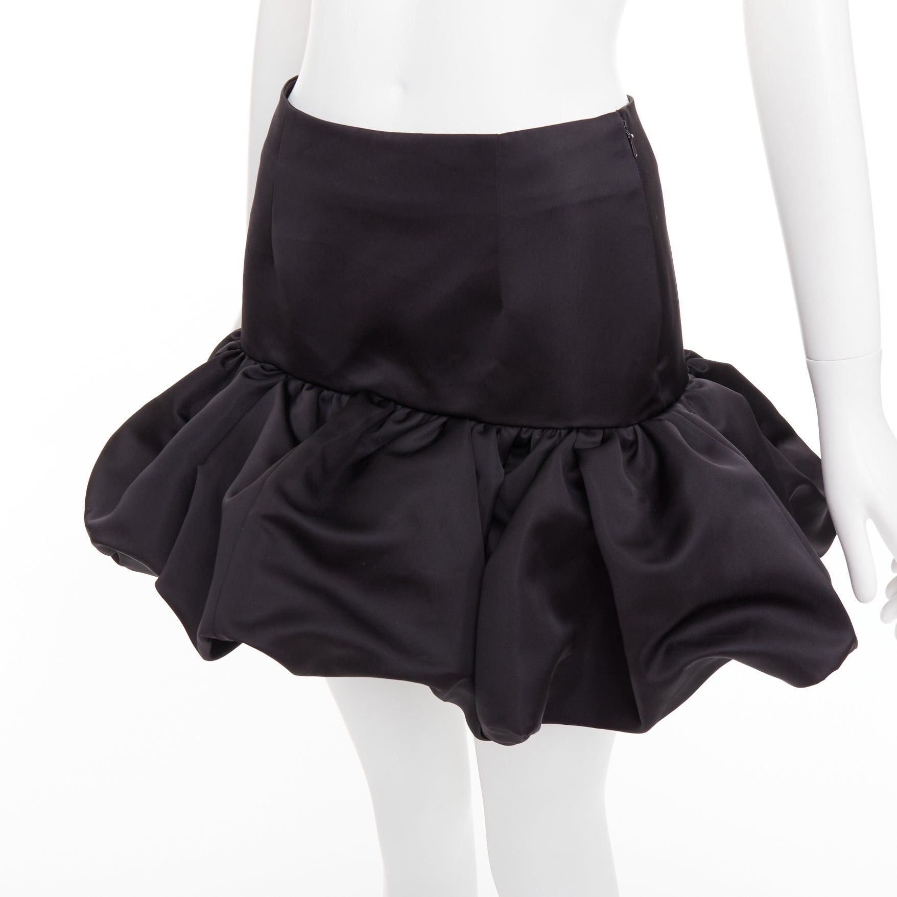 Area AREA black satin ruffle hem high waisted puffy mini skirt US2 XS Size 27" / US 4 / IT 40 - 7 Thumbnail
