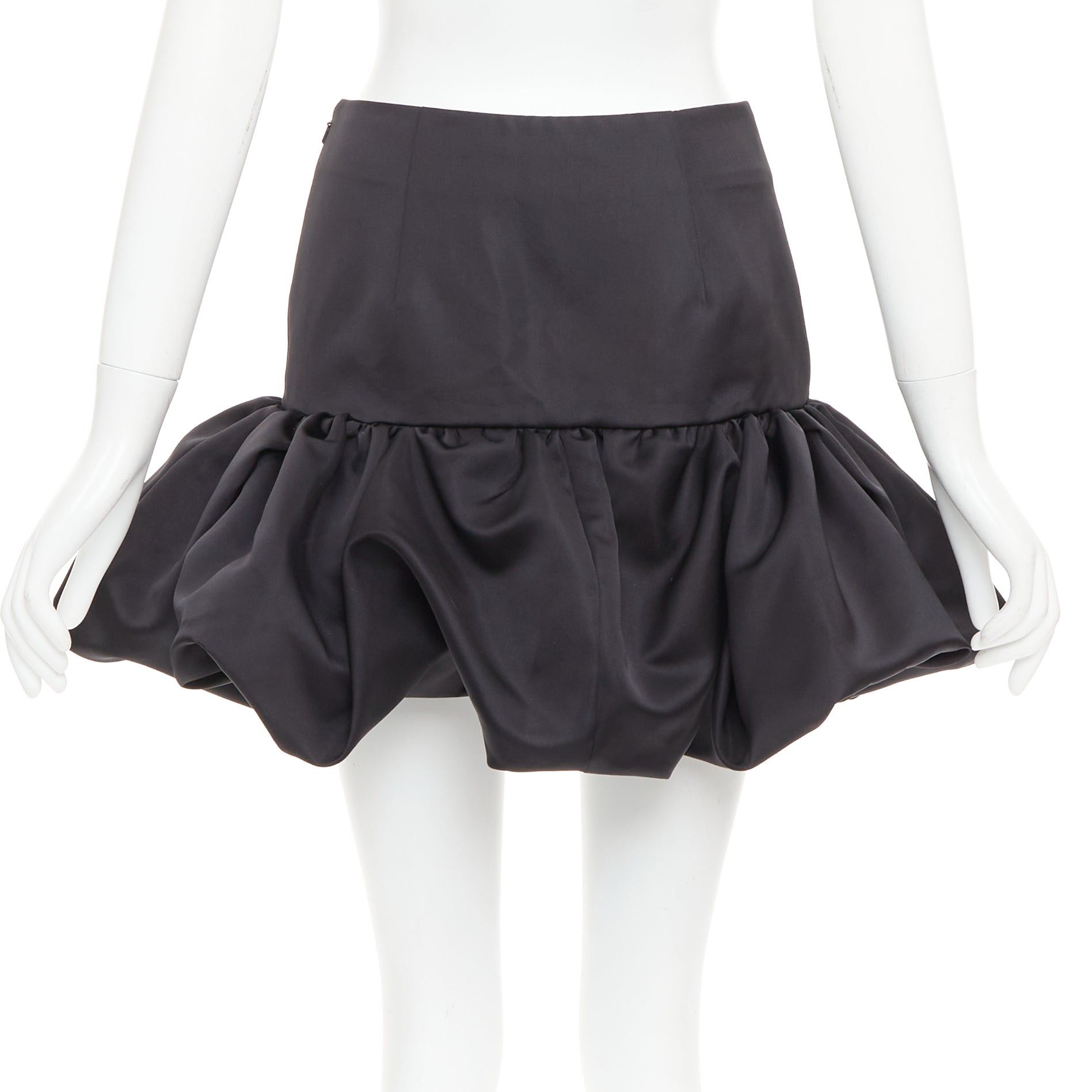 Area AREA black satin ruffle hem high waisted puffy mini skirt US2 XS Size 27" / US 4 / IT 40 - 5 Thumbnail