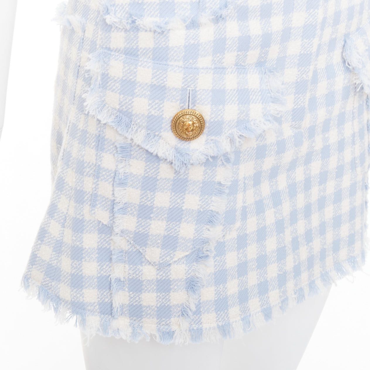 Balmain BALMAIN light blue white checked cotton tweed cargo pocket skirt FR34 XS Size 26" / US 2 / IT 38 - 2 Thumbnail