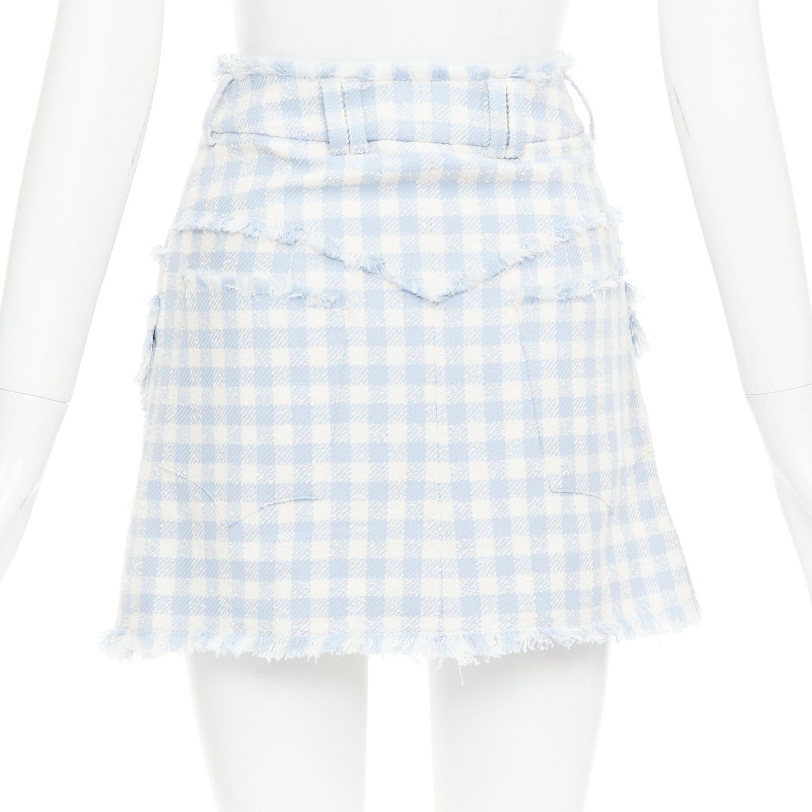 Balmain BALMAIN light blue white checked cotton tweed cargo pocket skirt FR34 XS Size 26" / US 2 / IT 38 - 5 Thumbnail